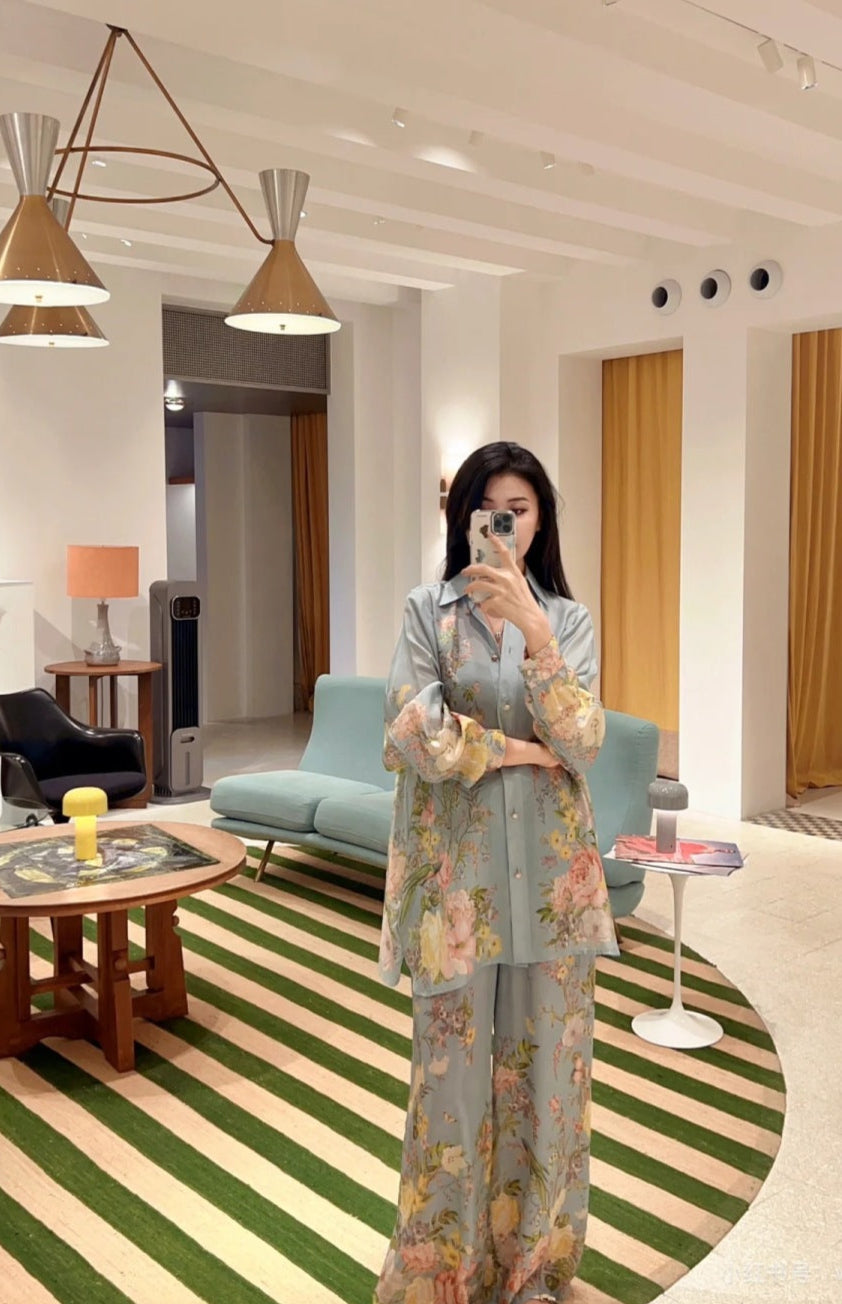 Zim* 25ss printed silk shirt and pants set