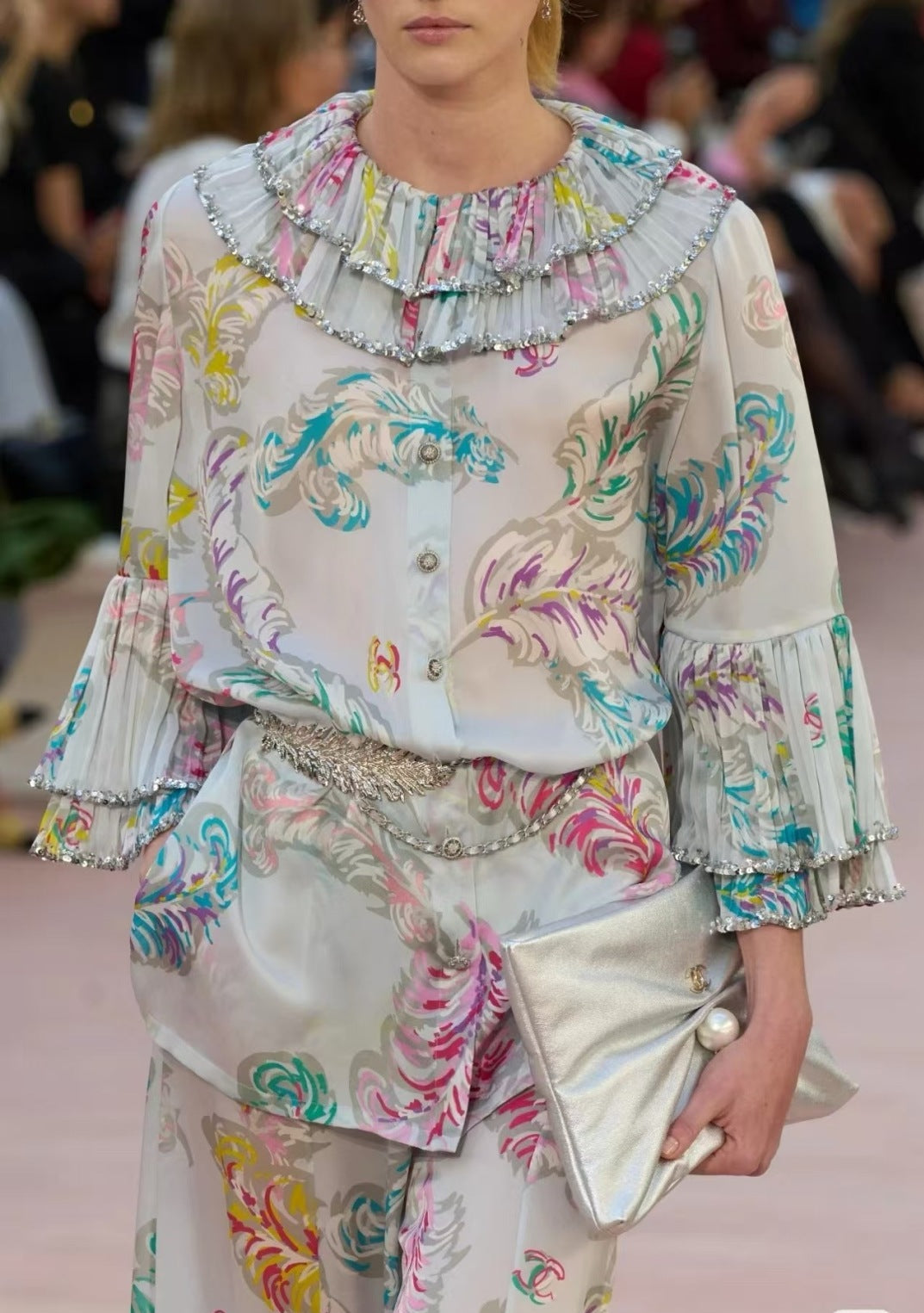 C*nel 25ss embroidered printed silk blouse