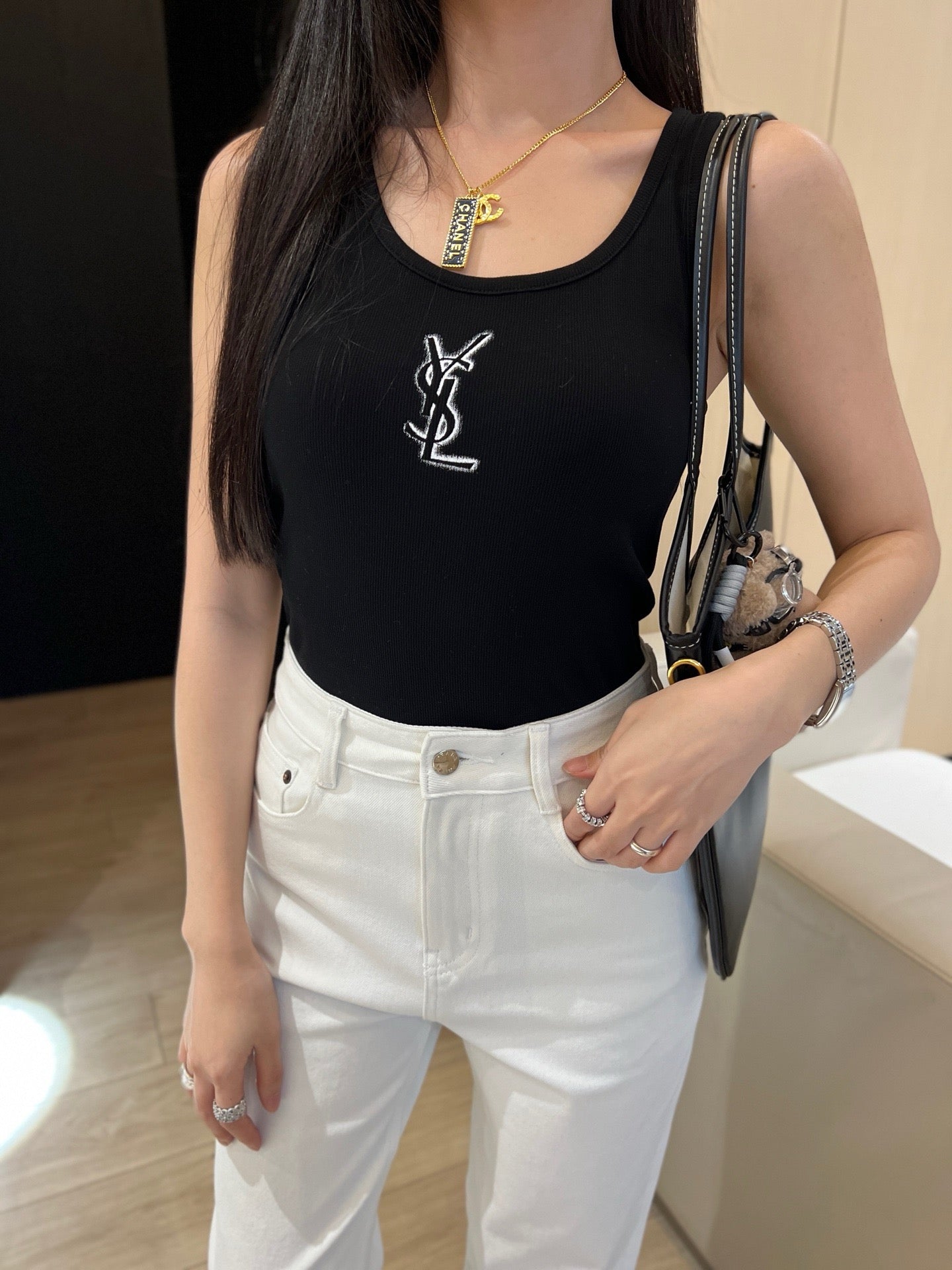 YS* 25ss Front logo print knit vest