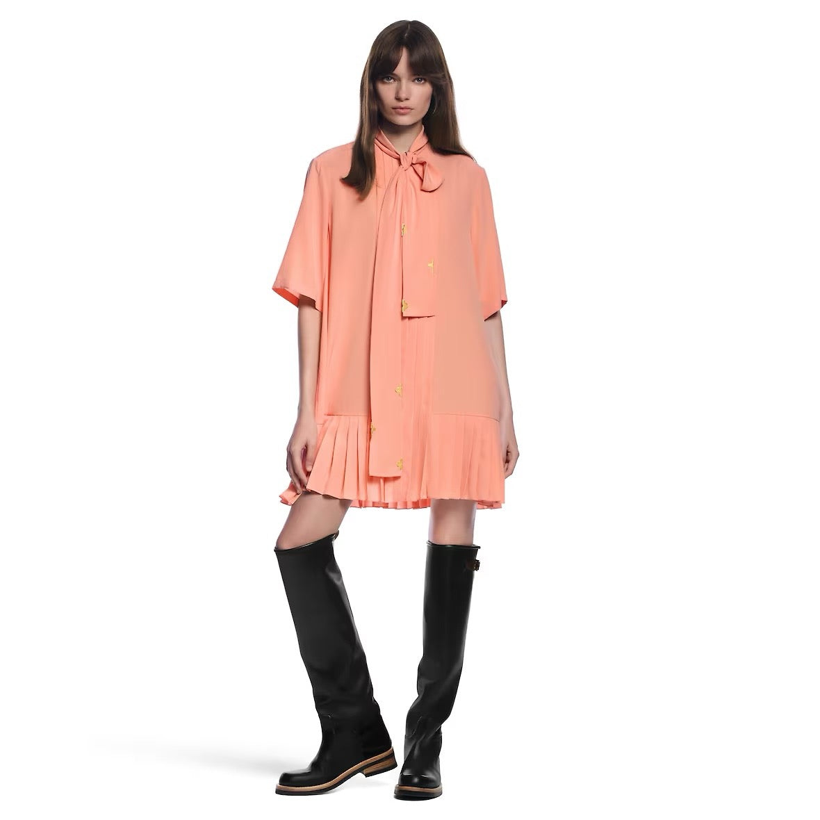 Loui* 25ss flowing bow tie pleated dress