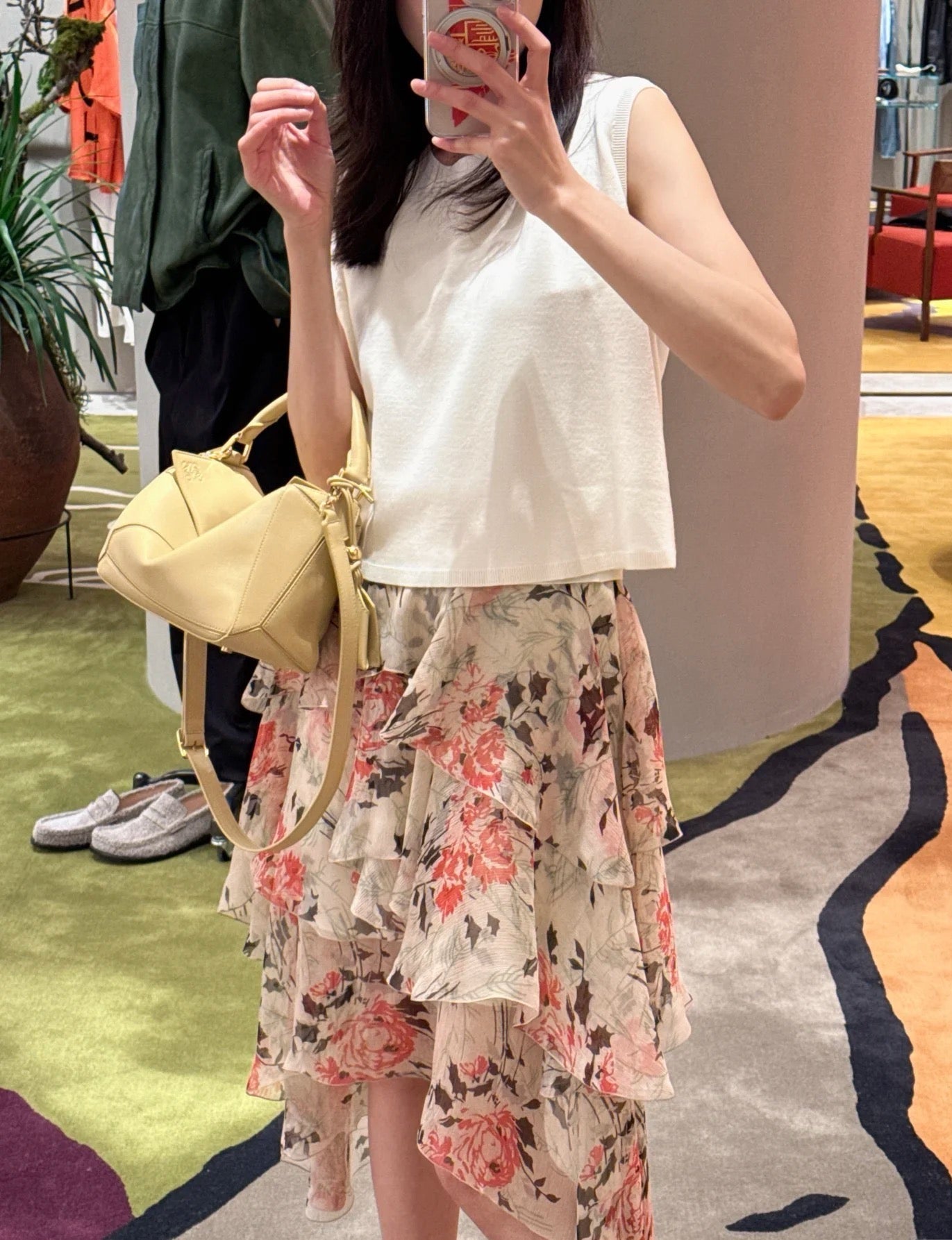 Loe* 25ss Floral print irregular layered skirt