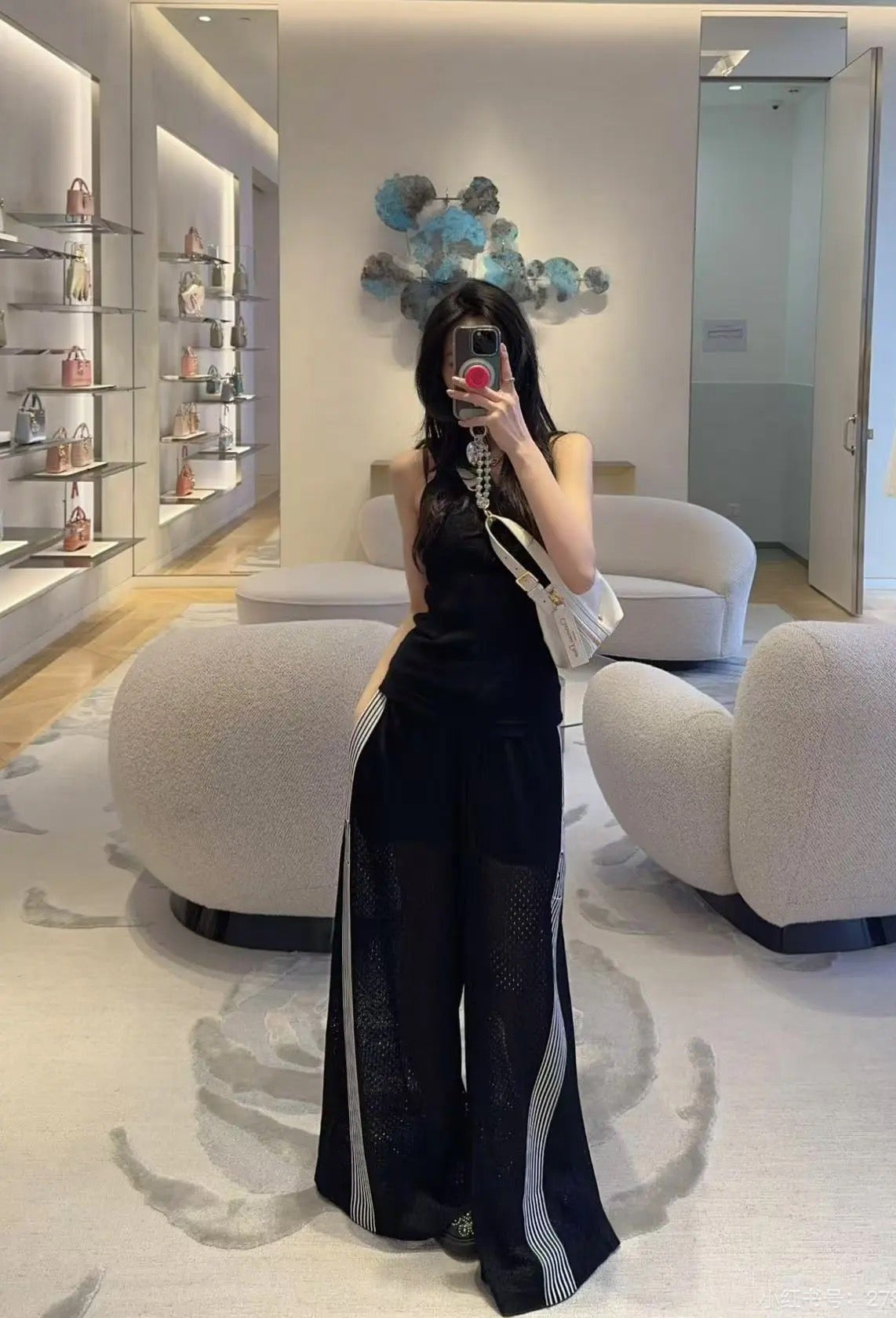 Gu* 25ss mesh pants with web