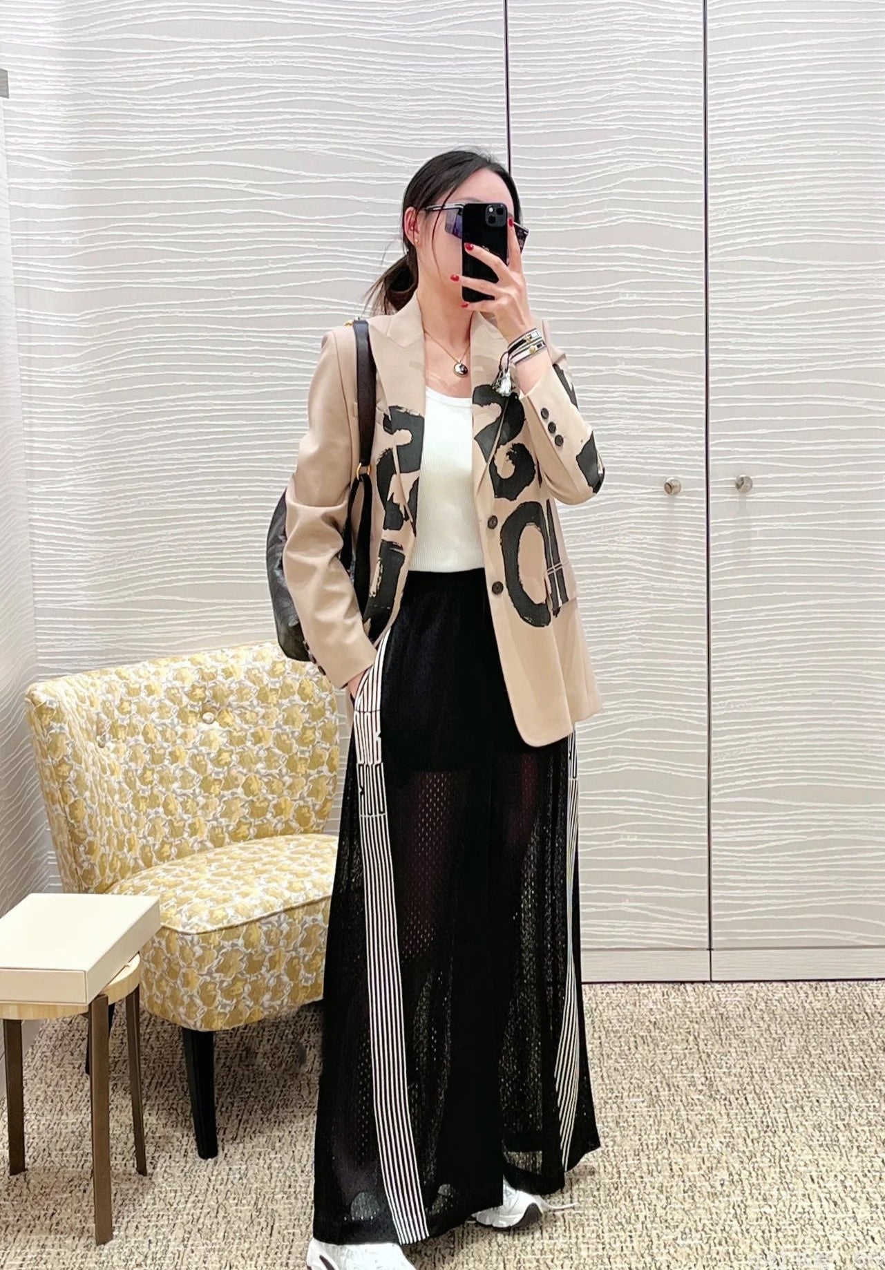 Gu* 25ss mesh pants with web