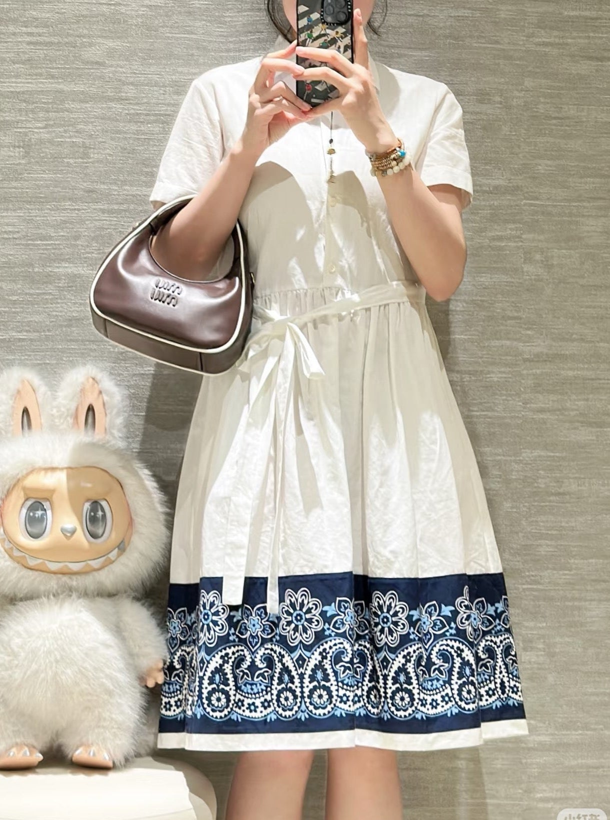 M*u 25ss slubbed poplin dress with print