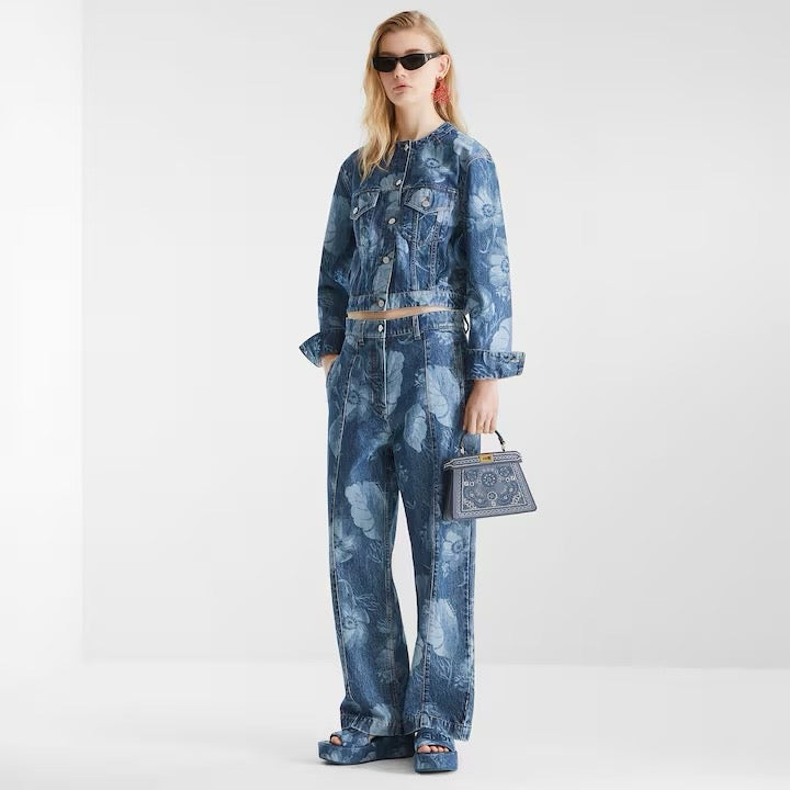 Fd* 25ss floral print denim pants