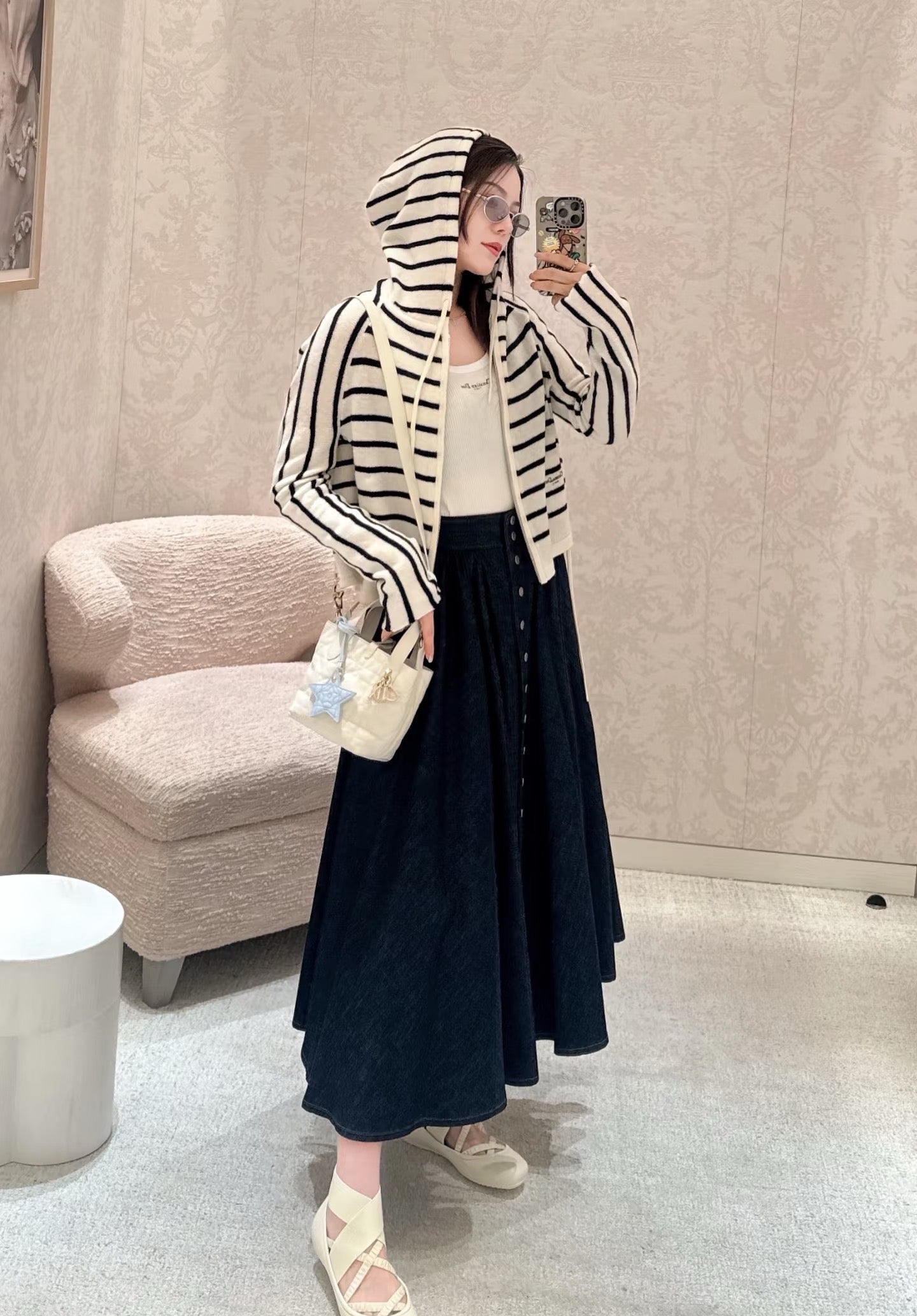 D*r 25ss button flared denim skirt