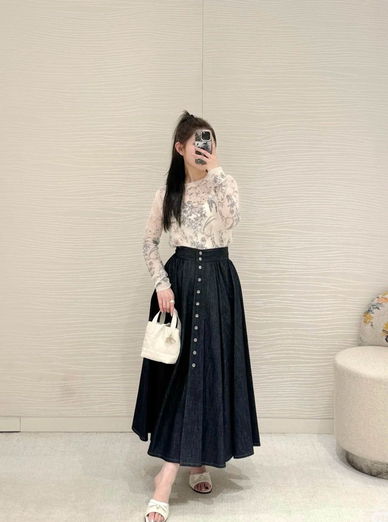 D*r 25ss button flared denim skirt