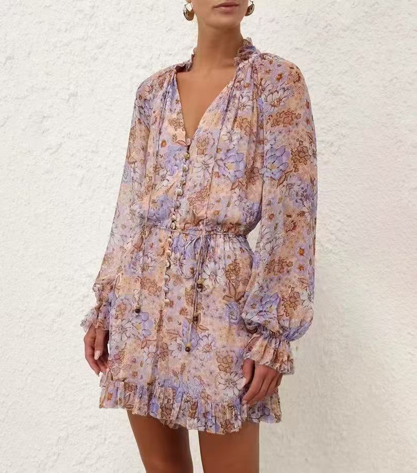 Zim* 25ss floral pattern silk jumpsuit