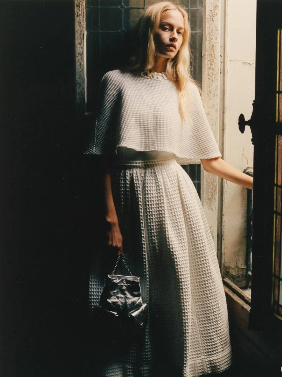 C*nel 25ss waffle tweed cape and skirt set