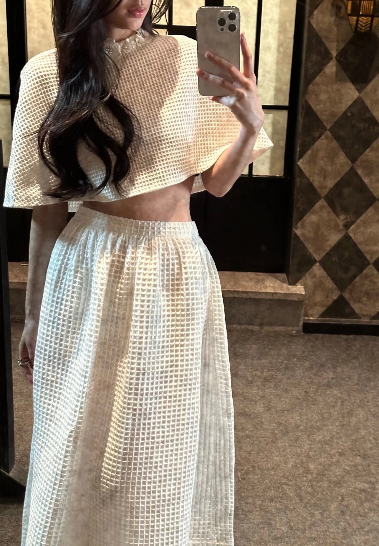 C*nel 25ss waffle tweed cape and skirt set