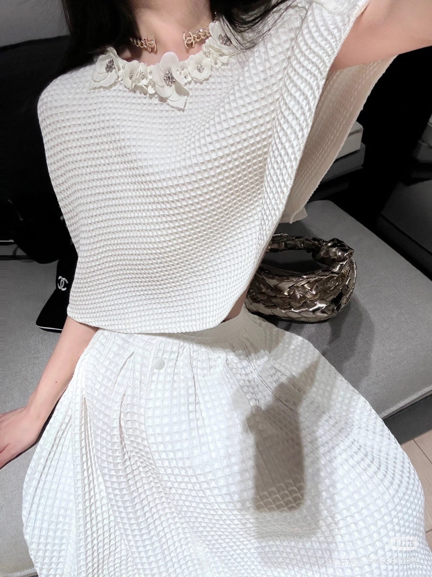 C*nel 25ss waffle tweed cape and skirt set