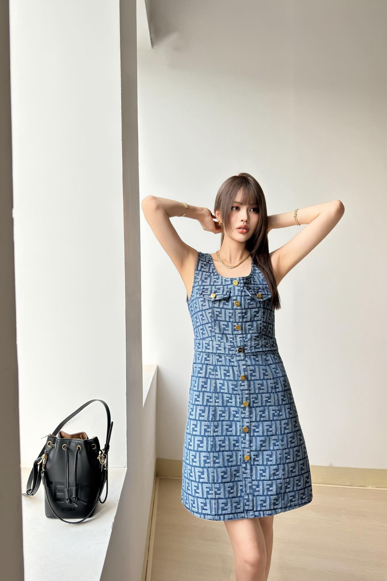 Fd* FF jacquard sleeveless dress