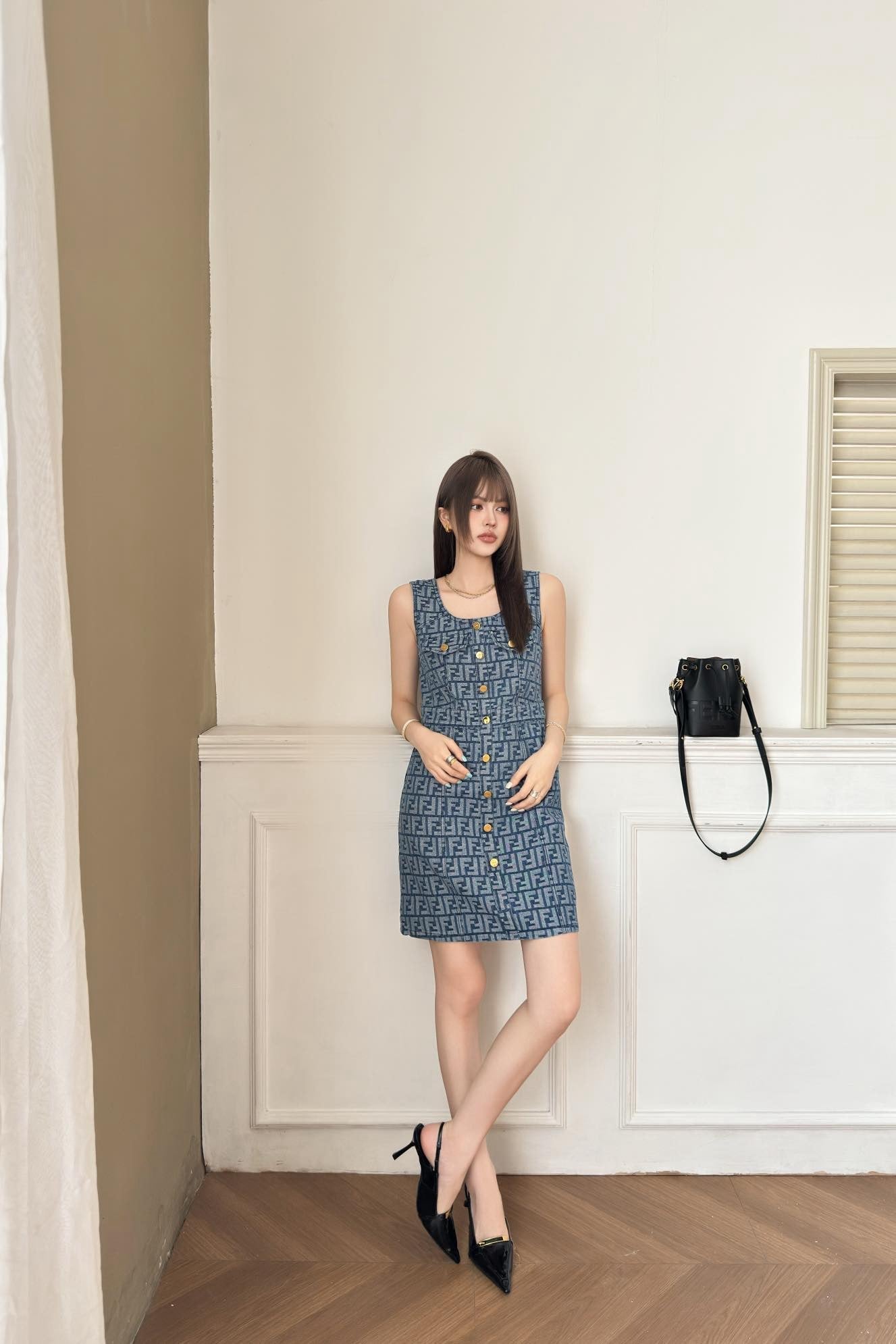 Fd* FF jacquard sleeveless dress