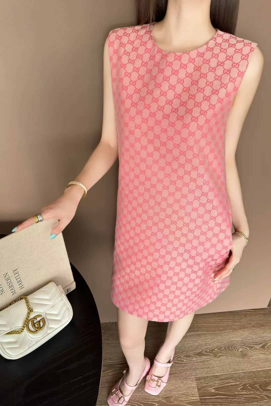 Gu* GG jacquard sleeveless denim dress