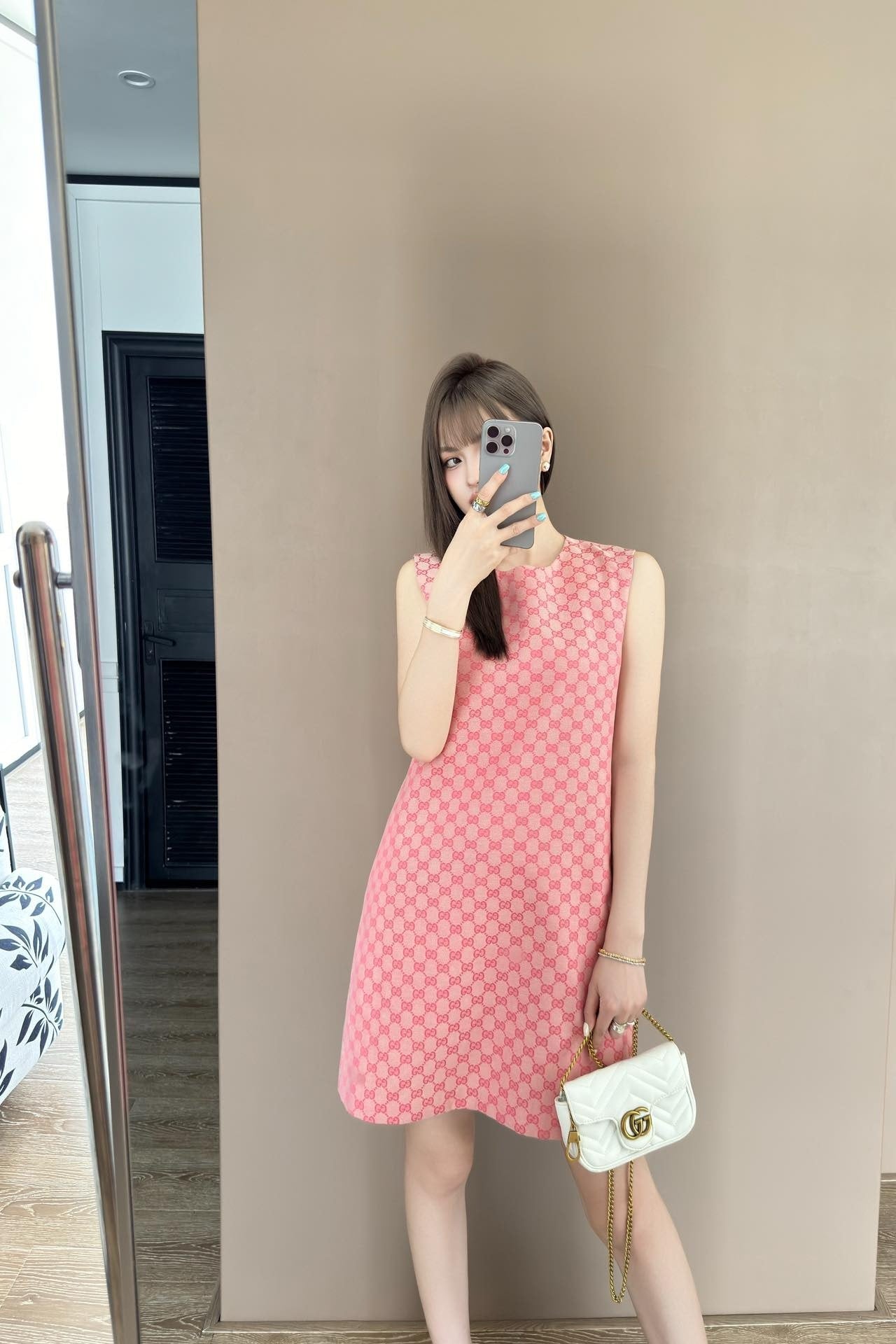 Gu* GG jacquard sleeveless denim dress