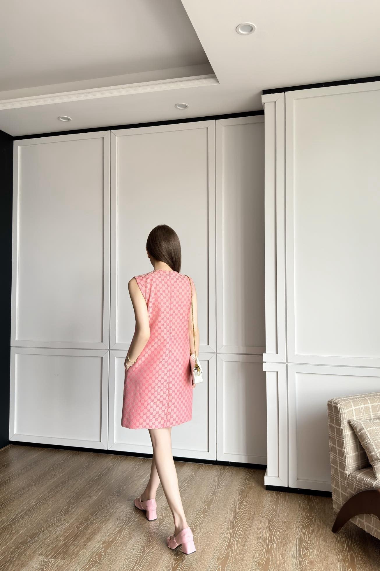 Gu* GG jacquard sleeveless denim dress