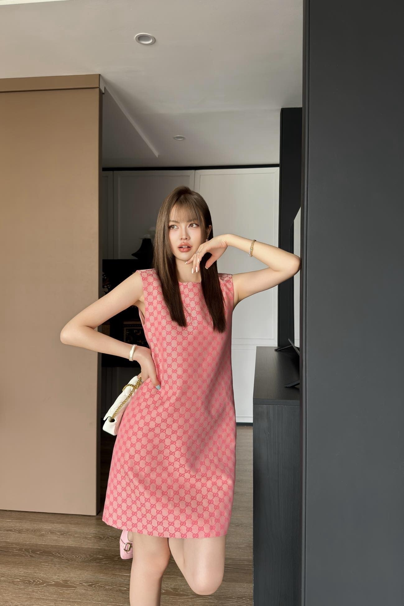 Gu* GG jacquard sleeveless denim dress