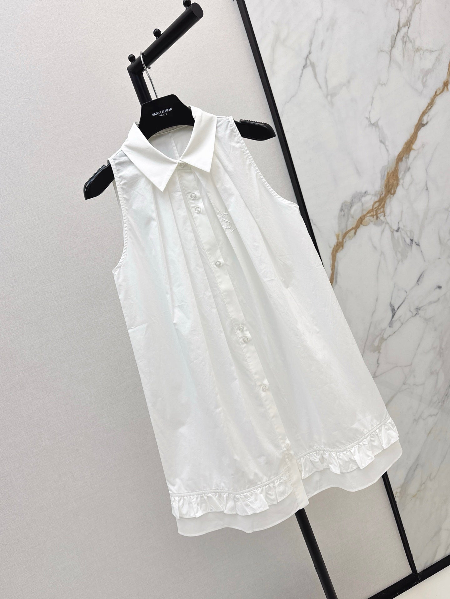 YS* 25ss Lapel sleeveless pleated dress