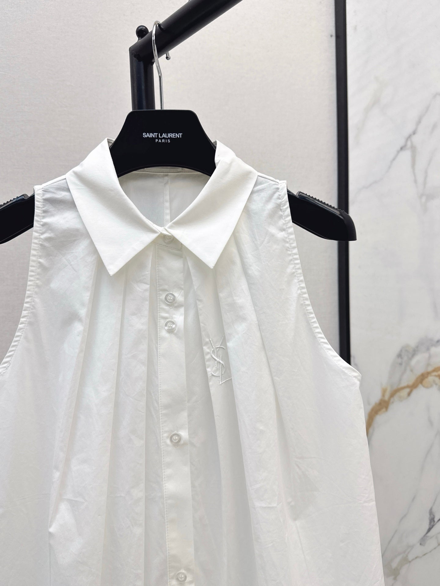 YS* 25ss Lapel sleeveless pleated dress