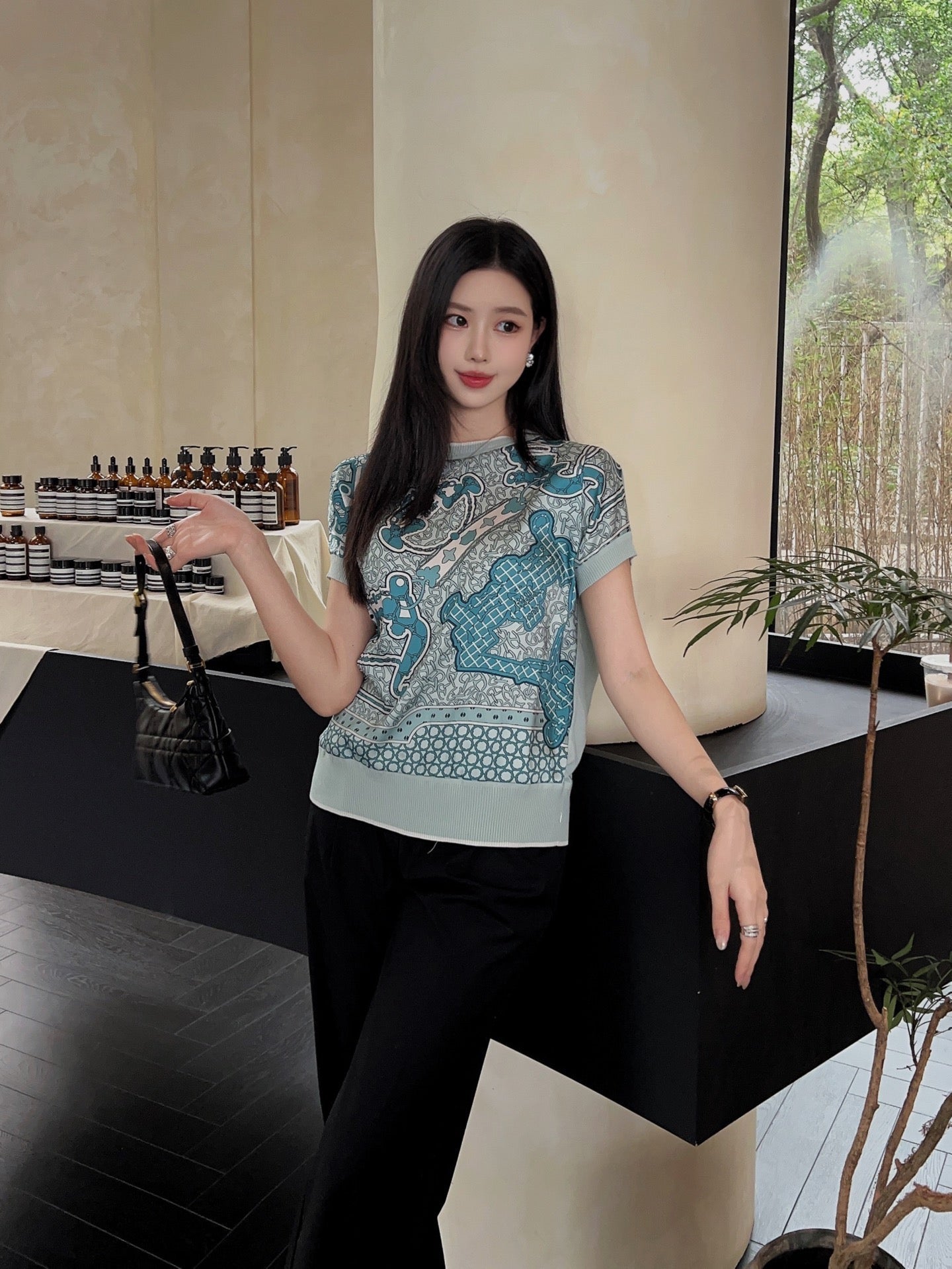 Herm* Short-sleeve twillaine sweater