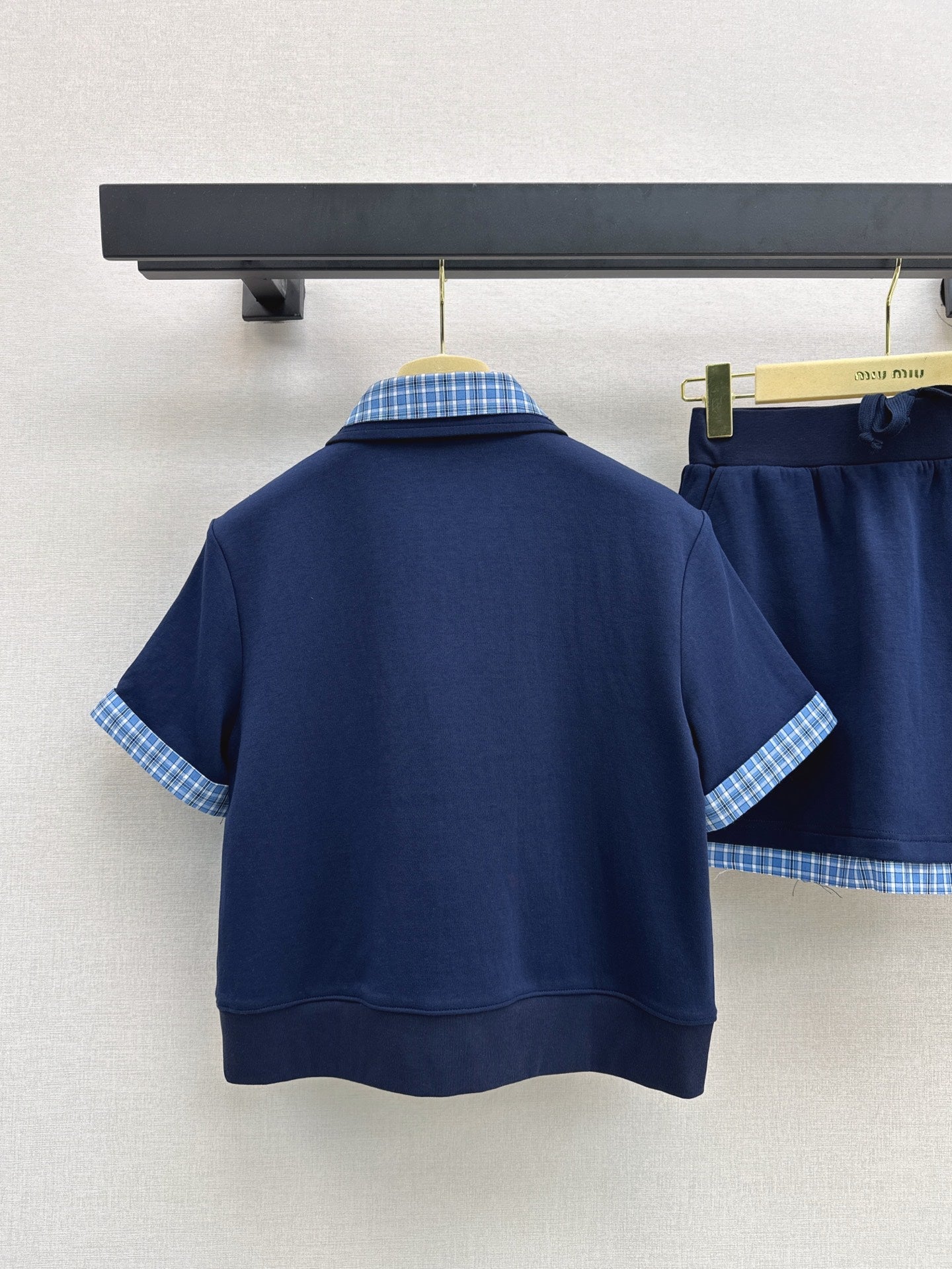 M*u 25ss Plaid lapel top + mini skirt suit