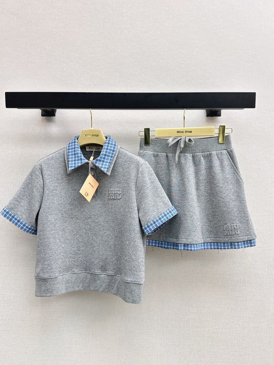 M*u 25ss Plaid lapel top + mini skirt suit