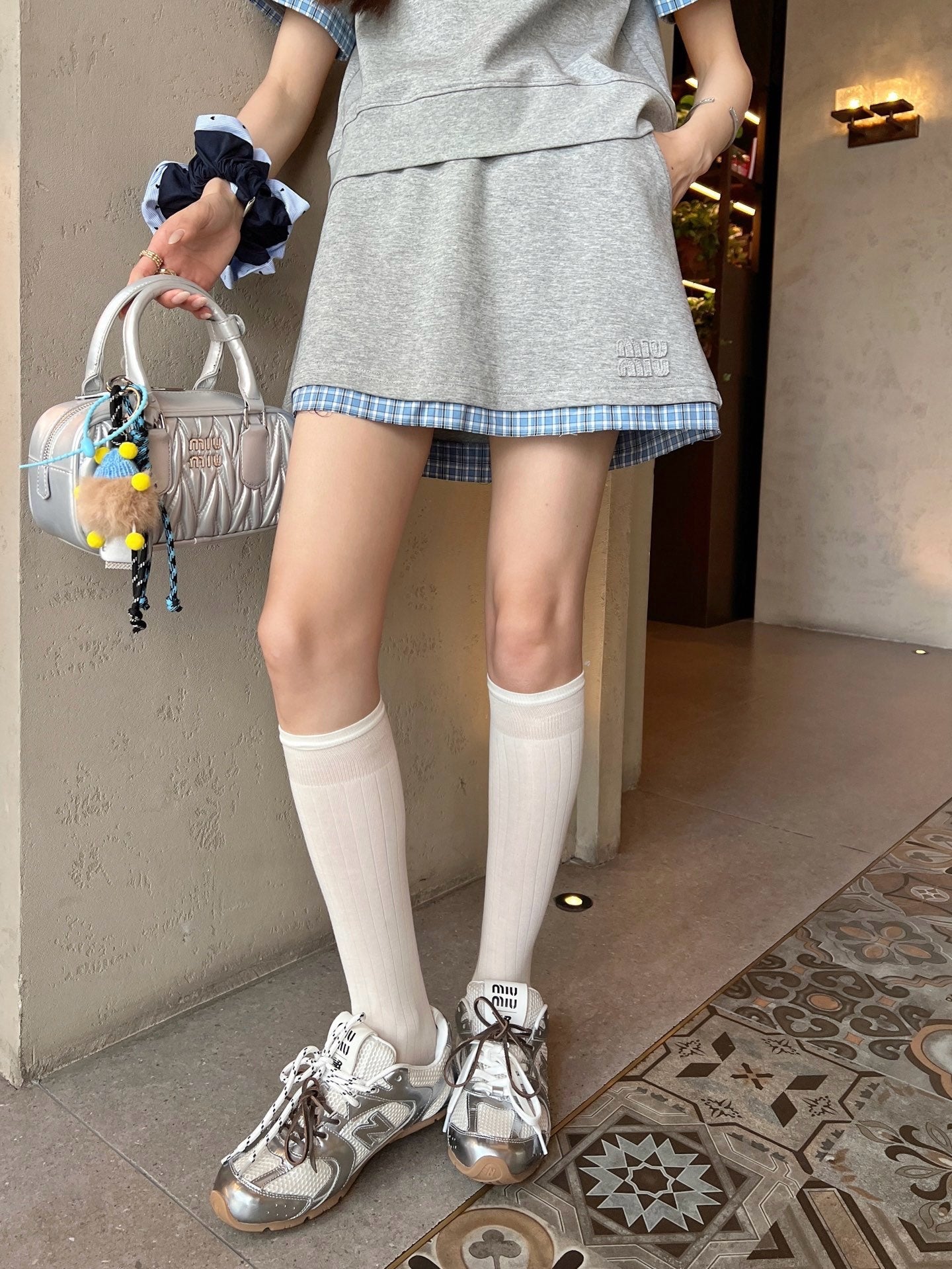 M*u 25ss Plaid lapel top + mini skirt suit