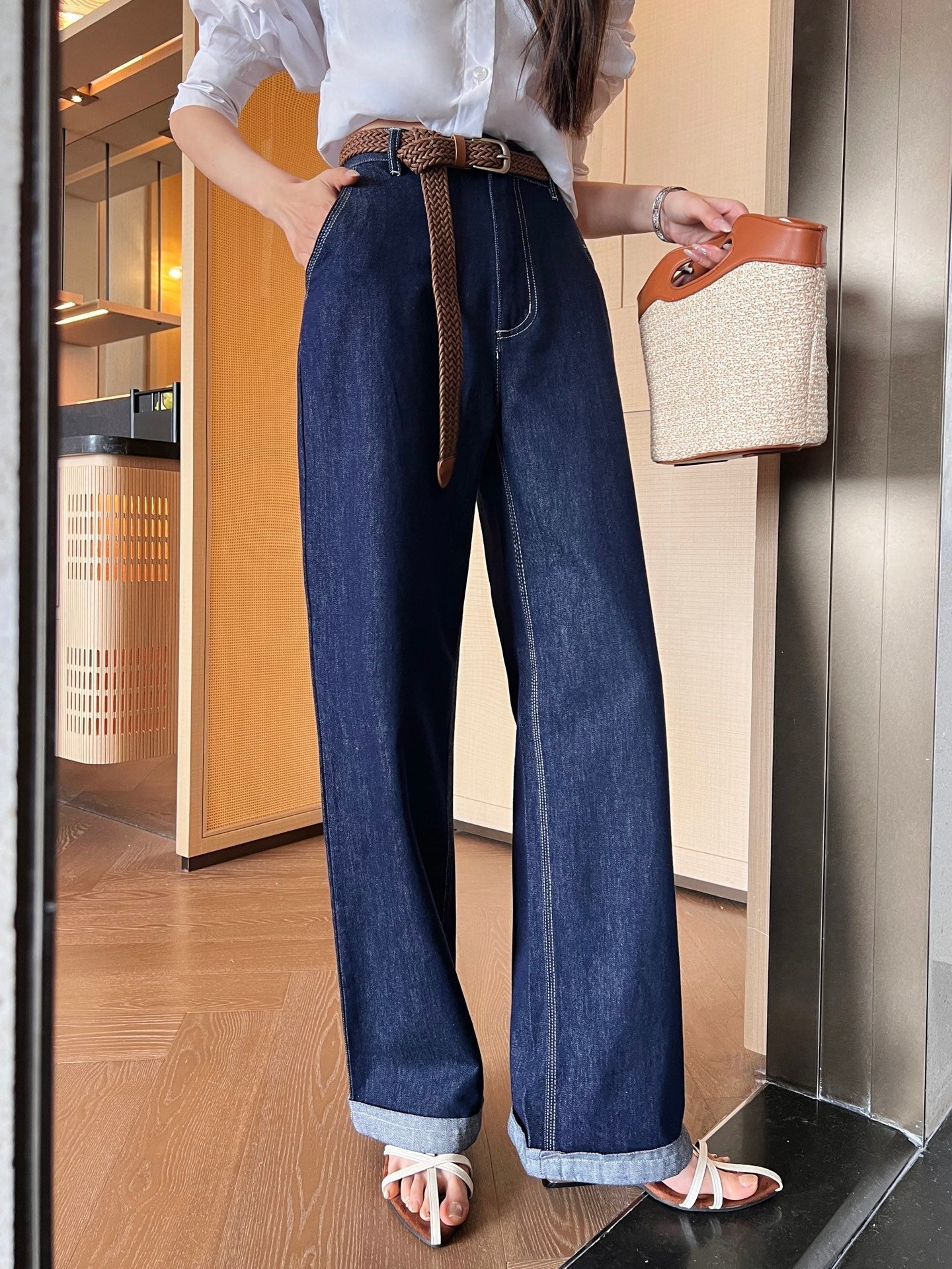 MMargi* 25ss Belted denim pant