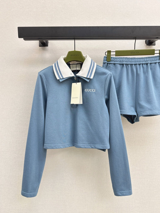 Gu* 25ss Polo collar crop trucksuit set