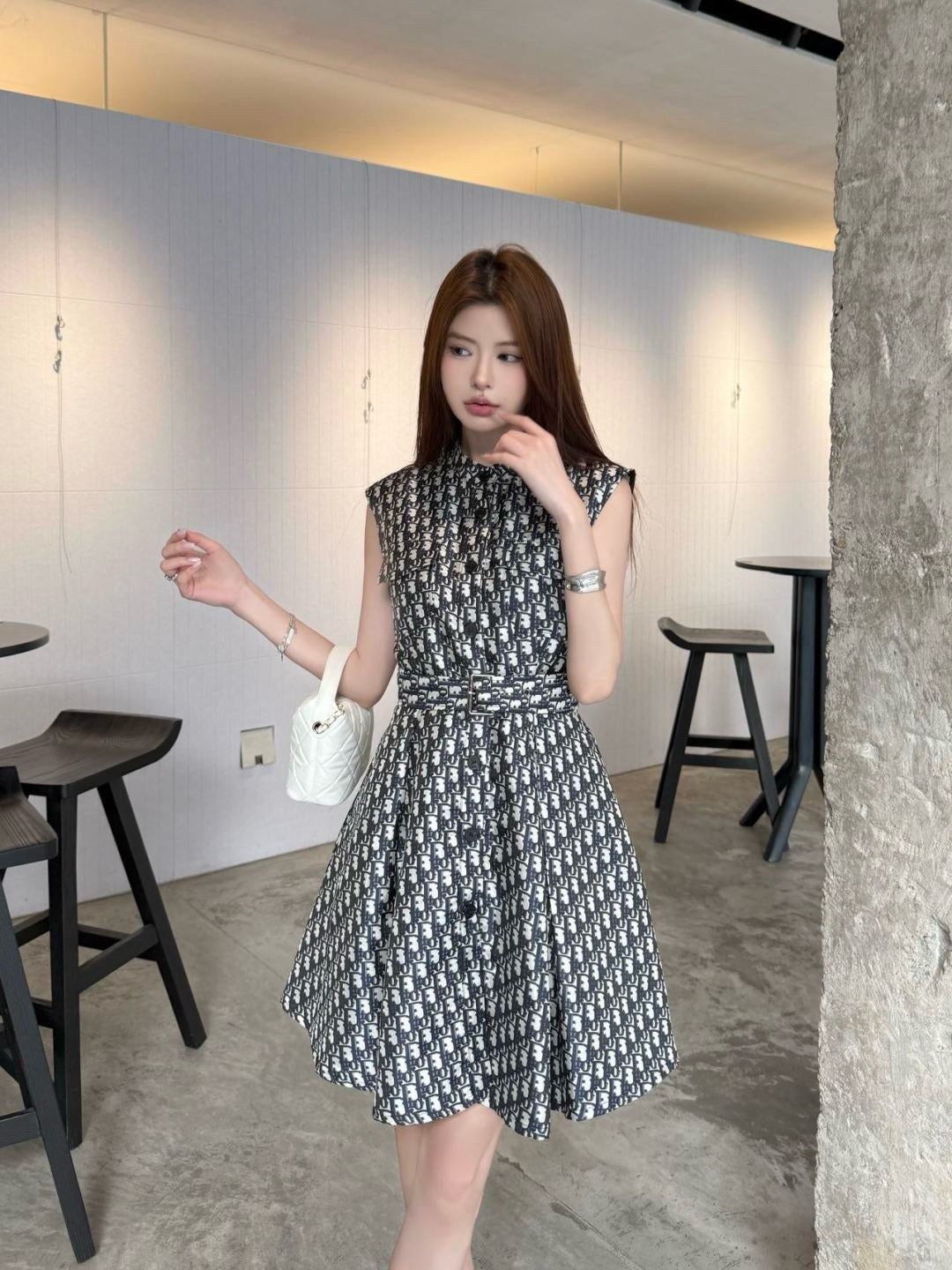 D*r 25ss jacquard Tied Belt short dress