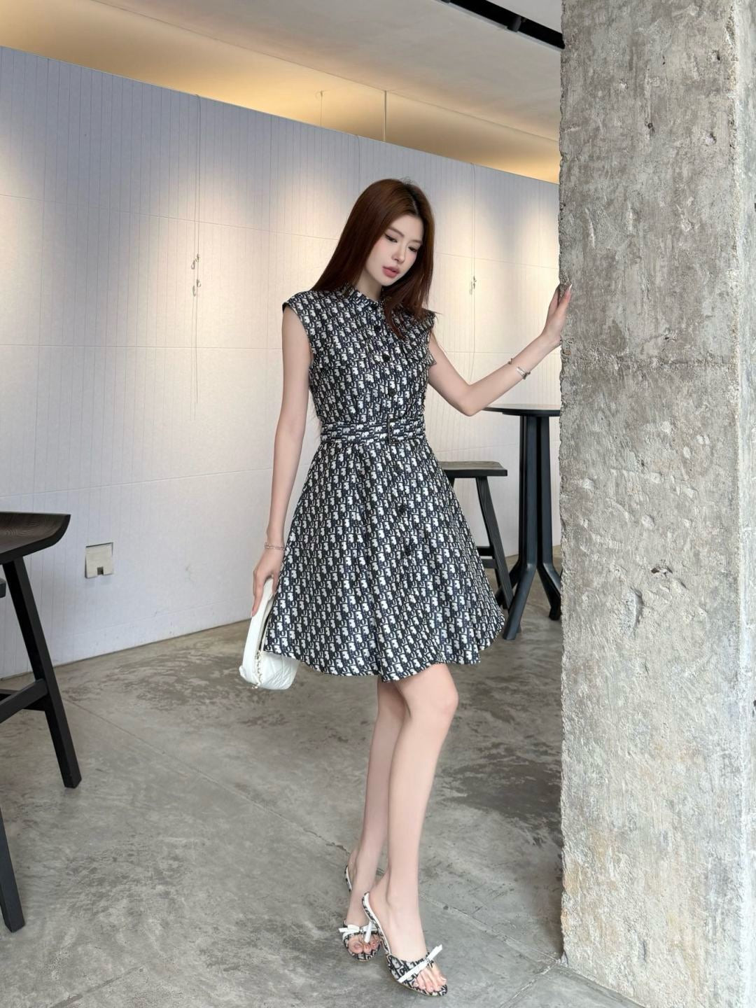 D*r 25ss jacquard Tied Belt short dress