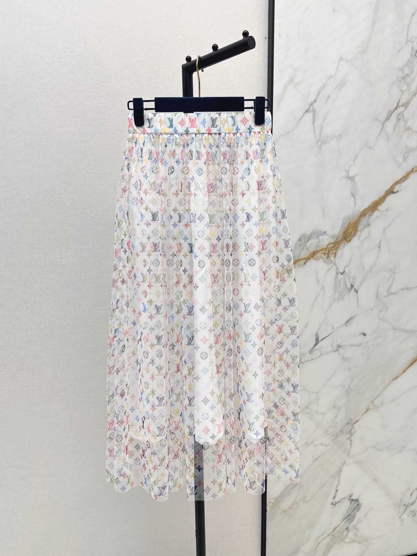 Loui* 25ss monogram print gauze midi skirt