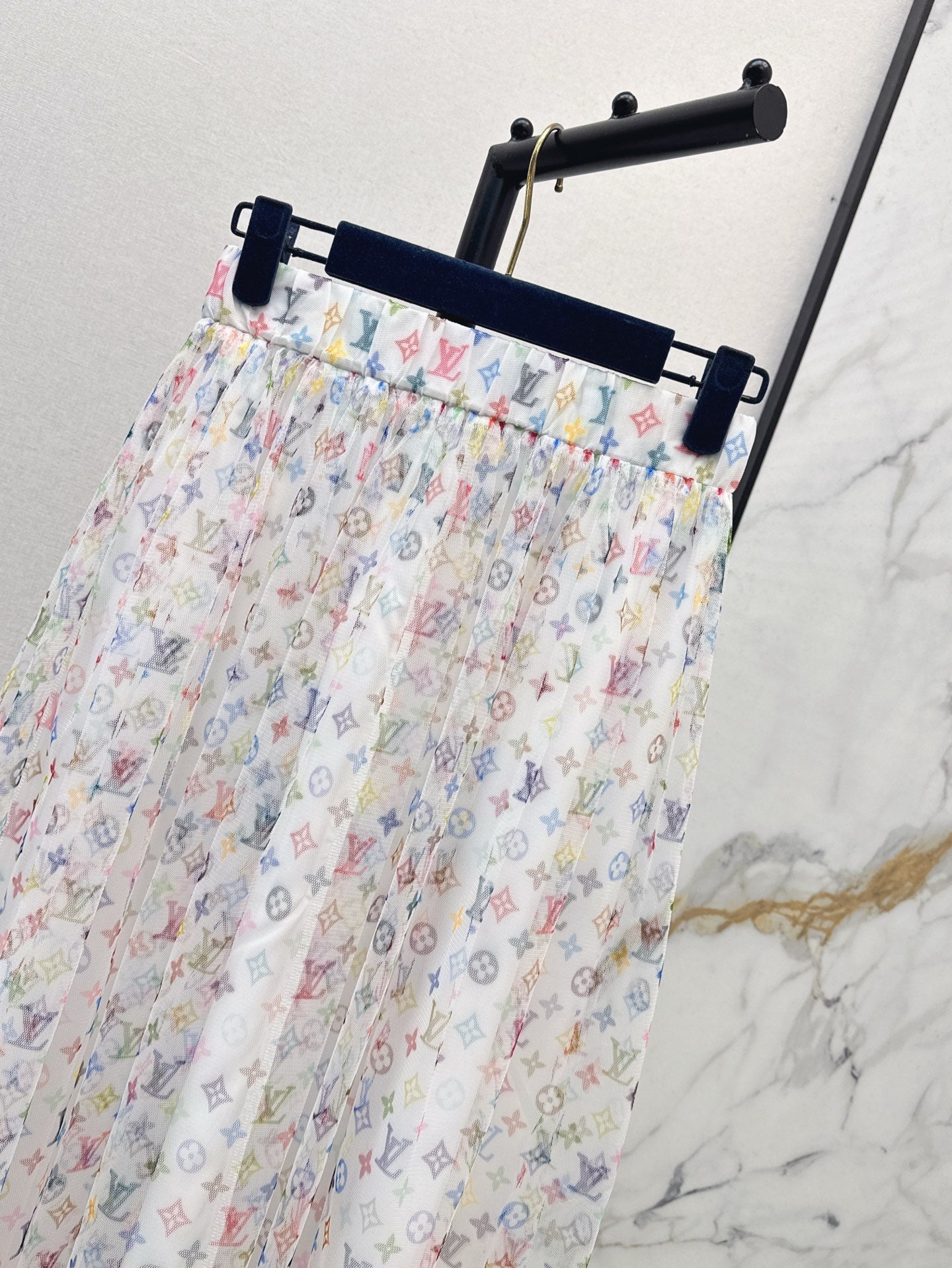 Loui* 25ss monogram print gauze midi skirt