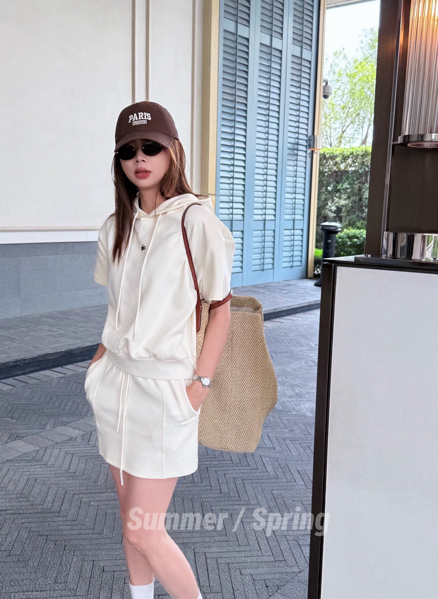 a1o Short hoodie + mini skirt set