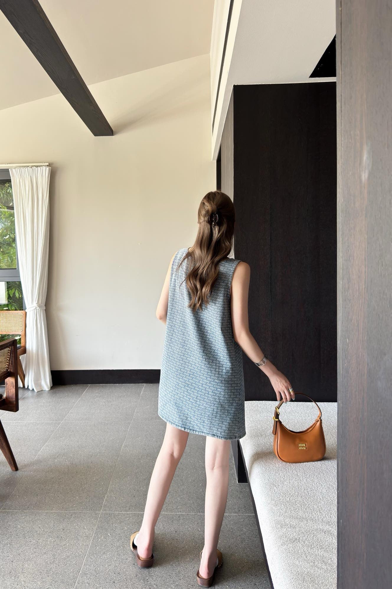 M*u 25ss Sleeveless denim mini dress