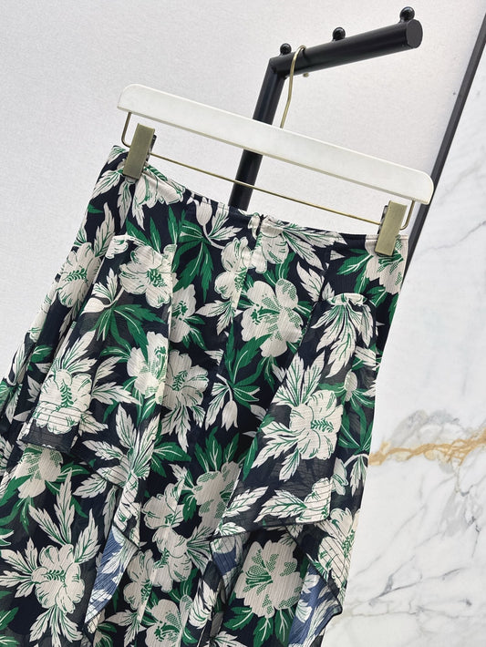 Loe* 25ss Floral print irregular layered skirt