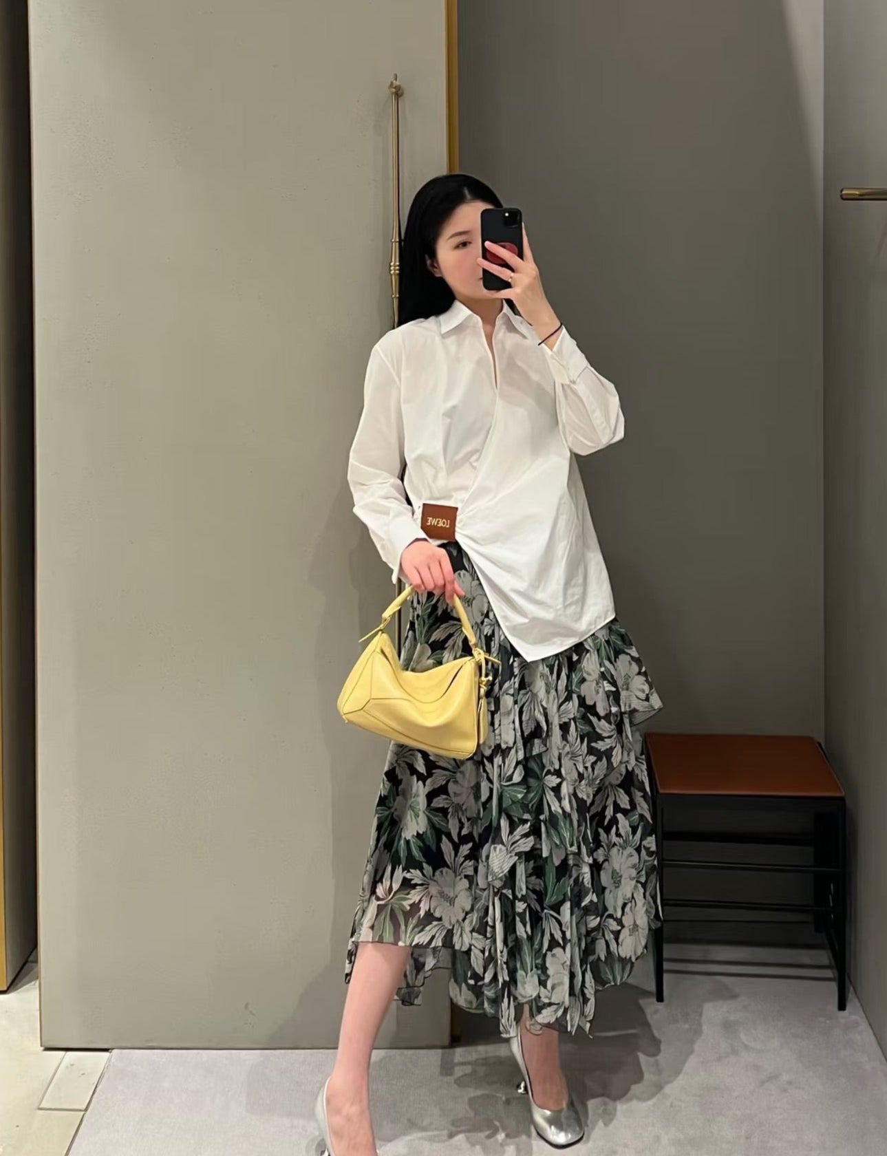 Loe* 25ss Floral print irregular layered skirt
