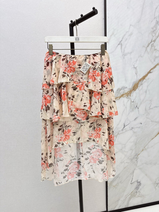 Loe* 25ss Floral print irregular layered skirt