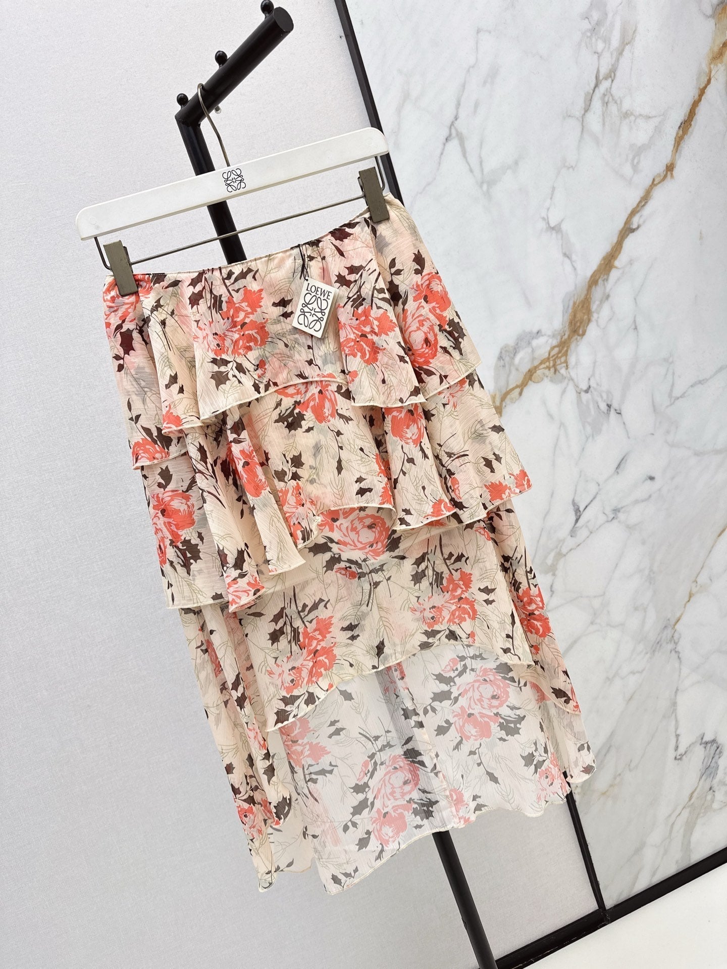 Loe* 25ss Floral print irregular layered skirt
