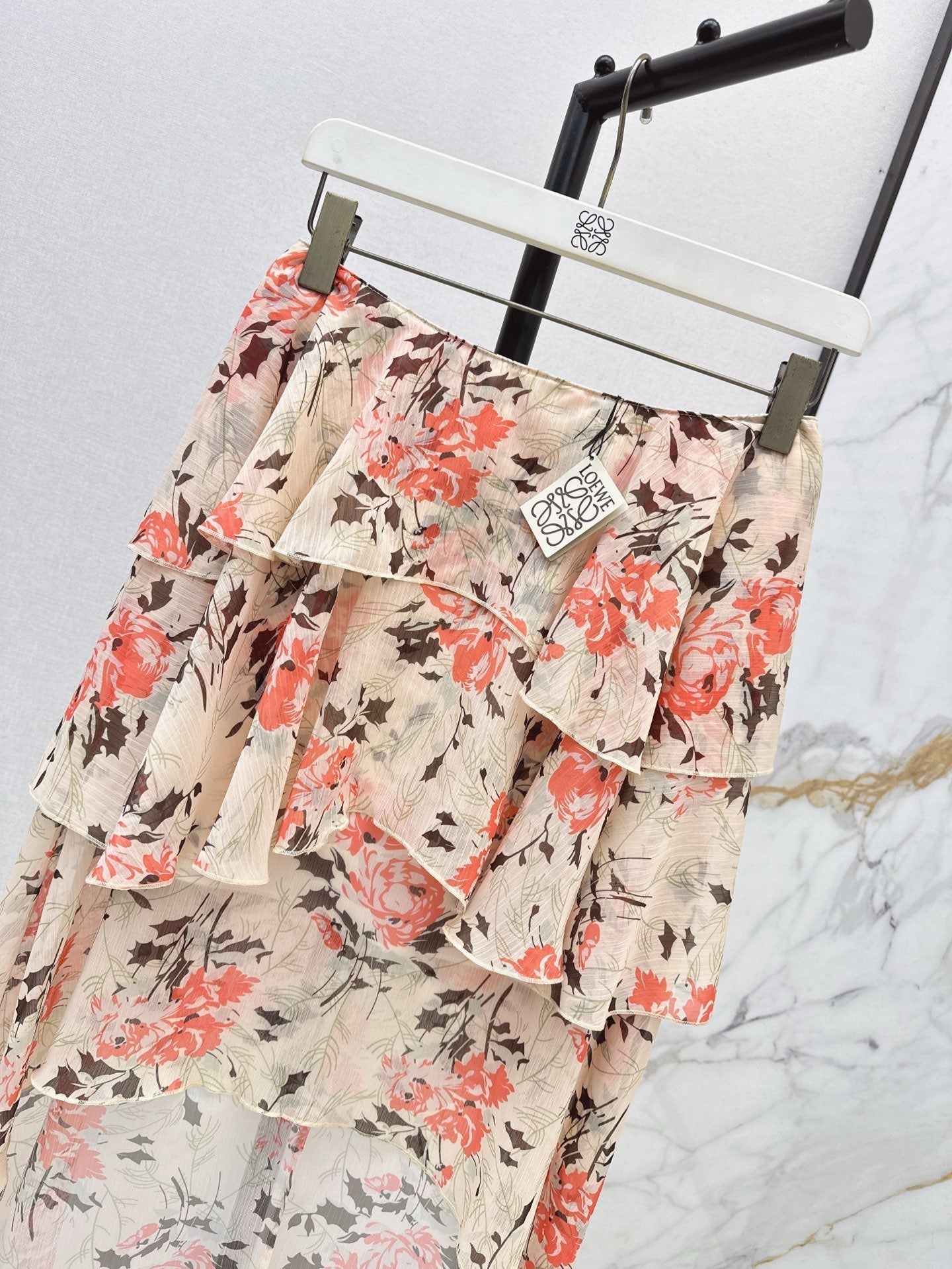 Loe* 25ss Floral print irregular layered skirt