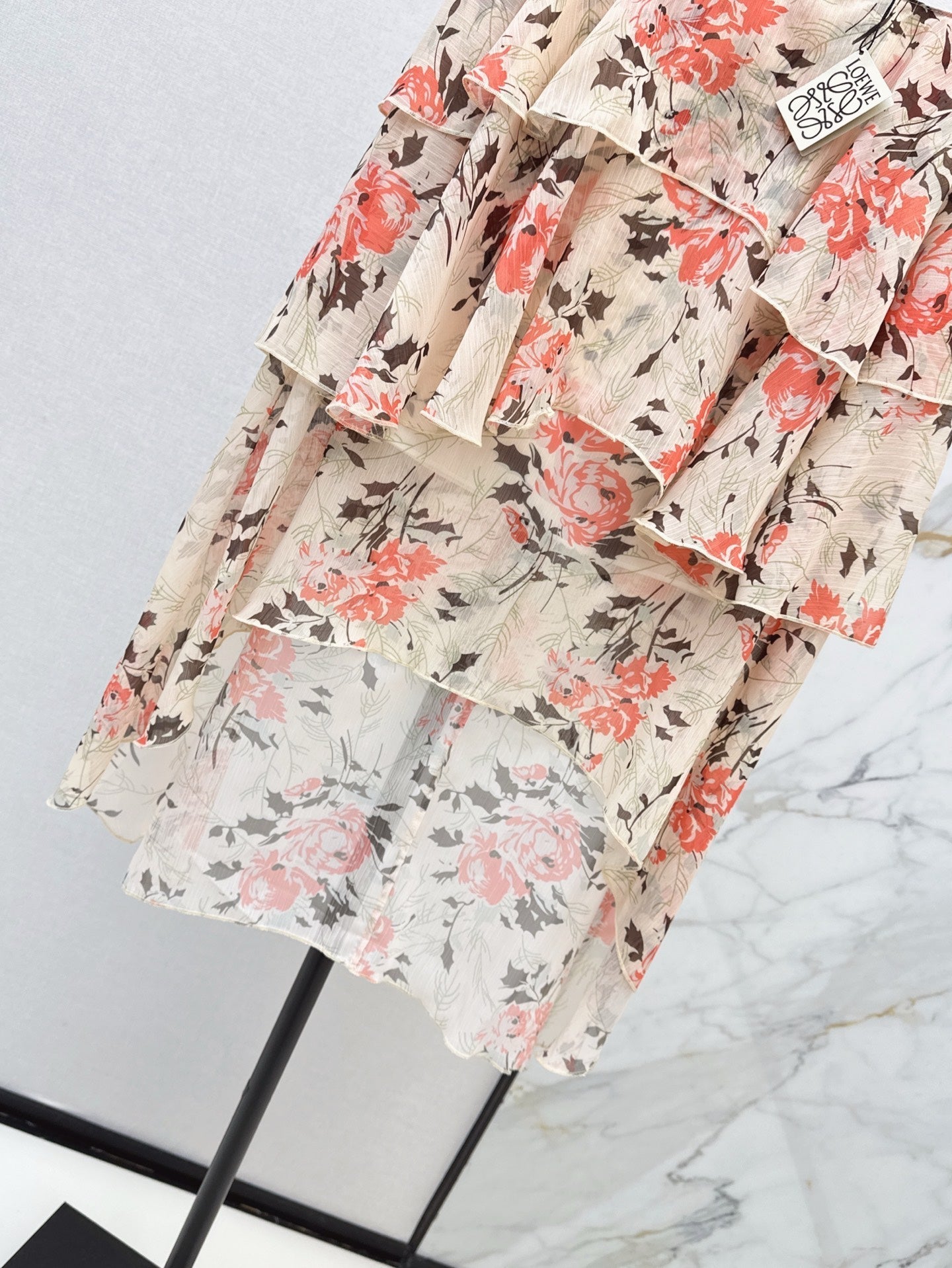 Loe* 25ss Floral print irregular layered skirt