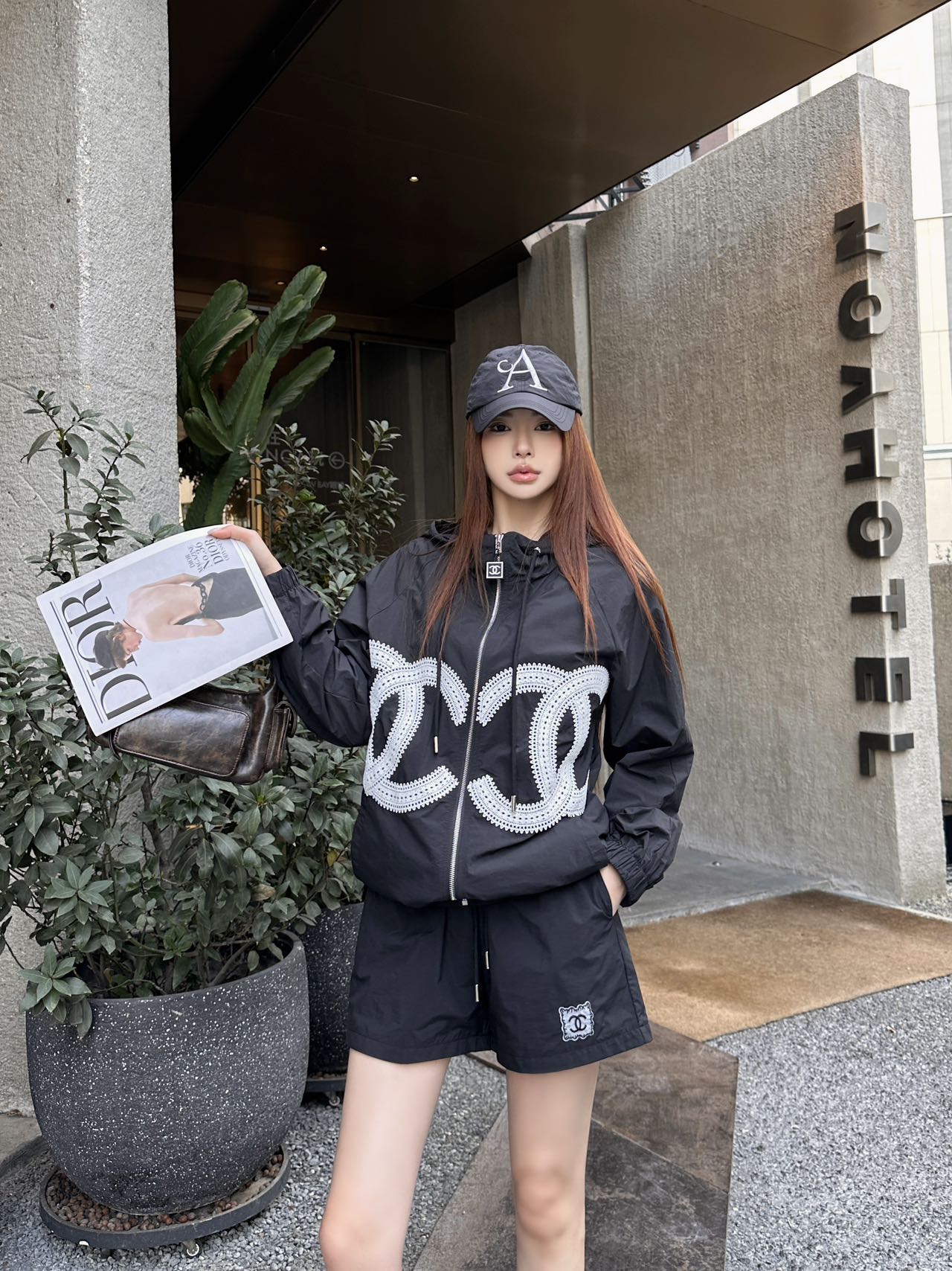 C*nel 25ss Embroidered Windbreaker + shorts set