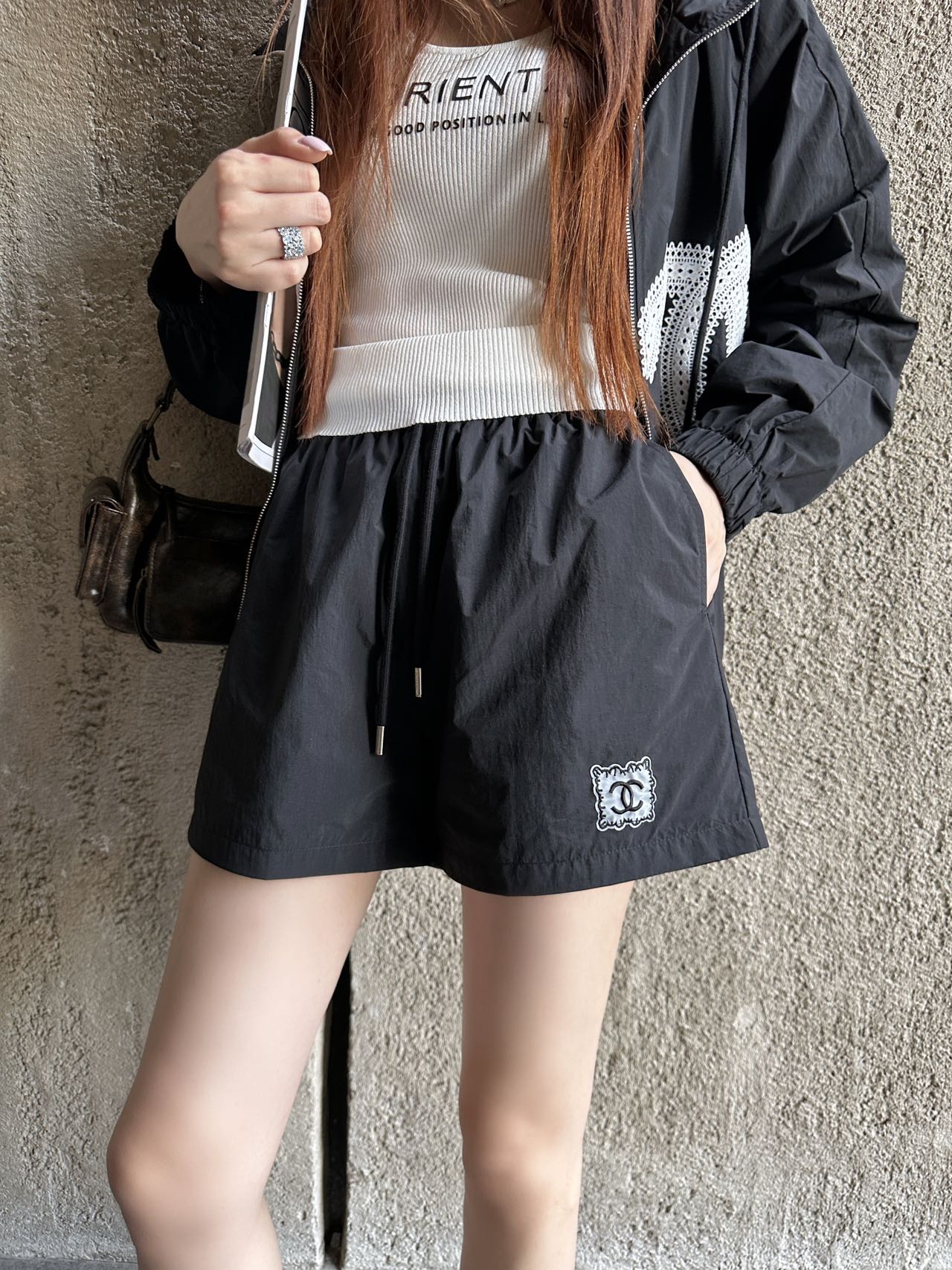 C*nel 25ss Embroidered Windbreaker + shorts set
