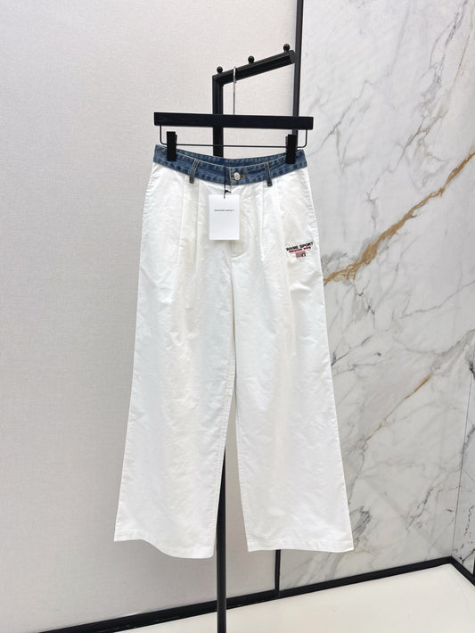 Wang* 25ss Denim waist panel wide-leg pants