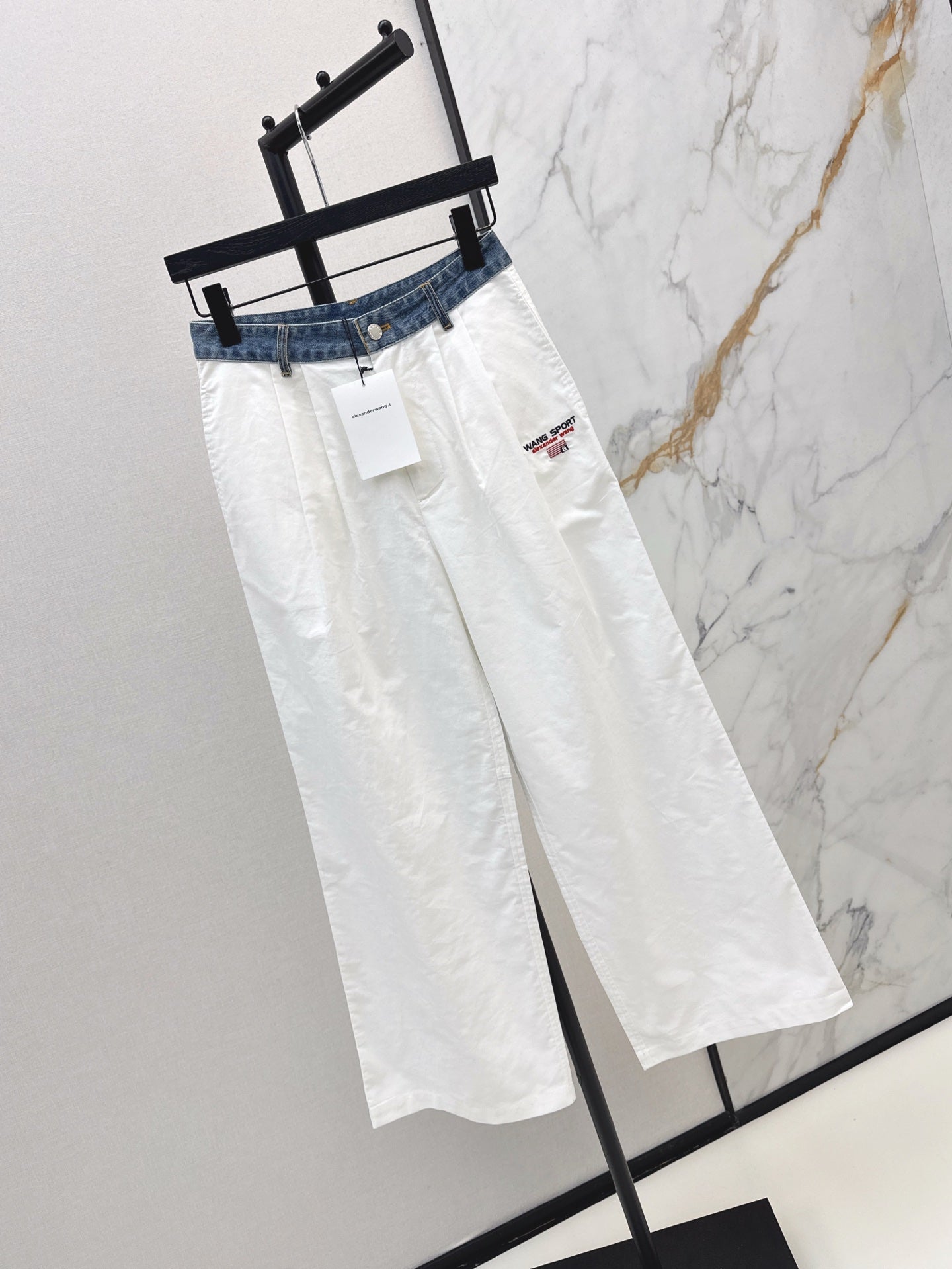 Wang* 25ss Denim waist panel wide-leg pants