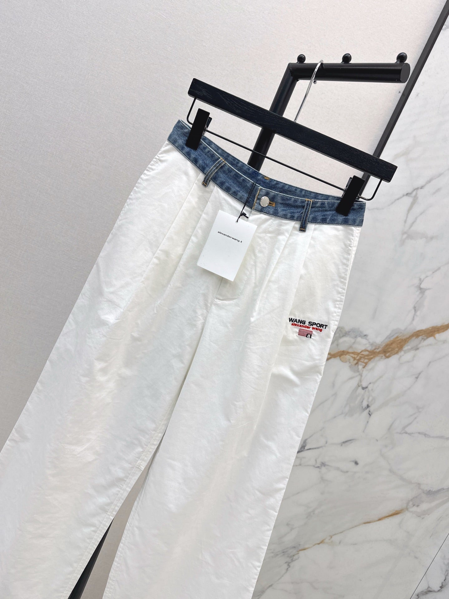 Wang* 25ss Denim waist panel wide-leg pants