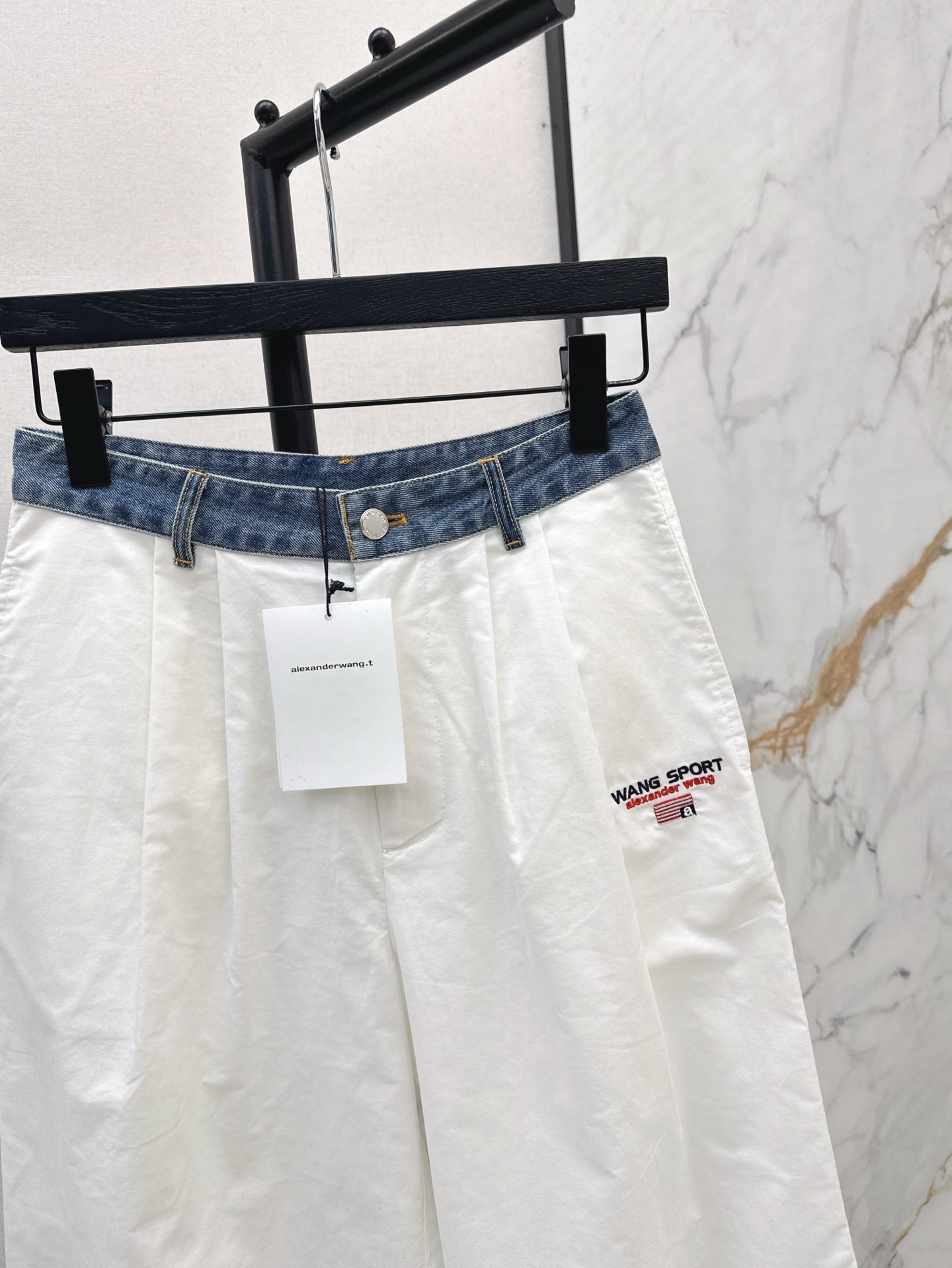Wang* 25ss Denim waist panel wide-leg pants