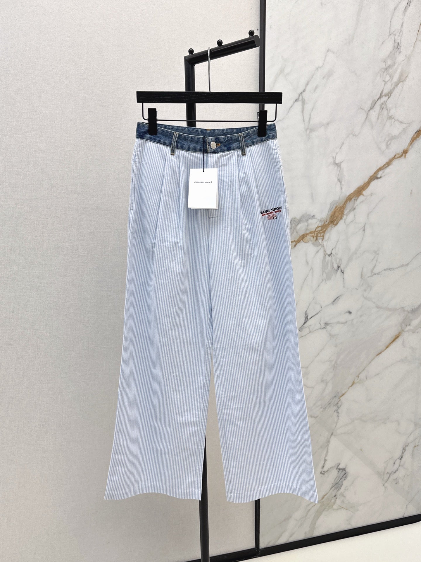 Wang* 25ss Denim waist panel wide-leg pants
