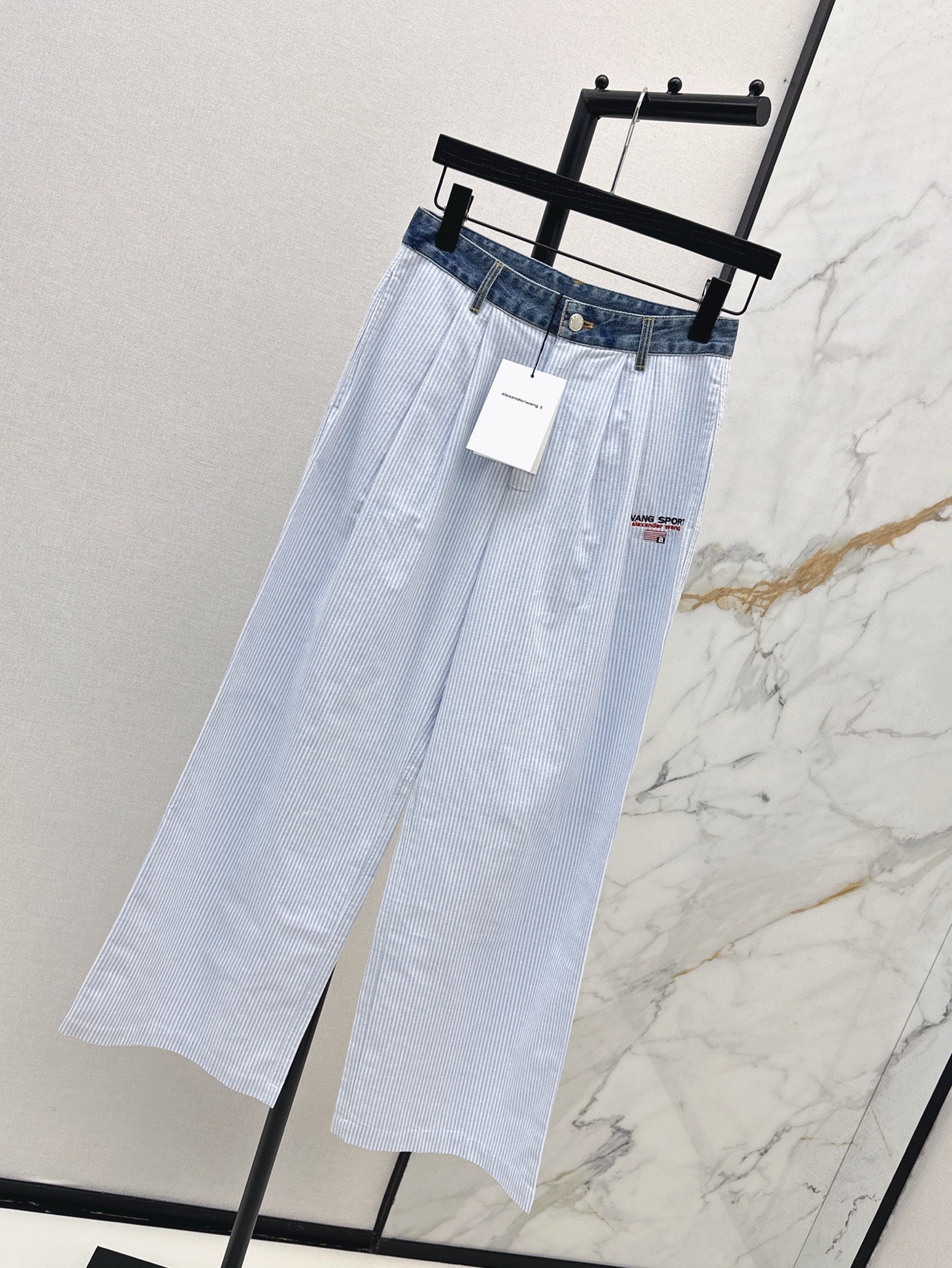 Wang* 25ss Denim waist panel wide-leg pants