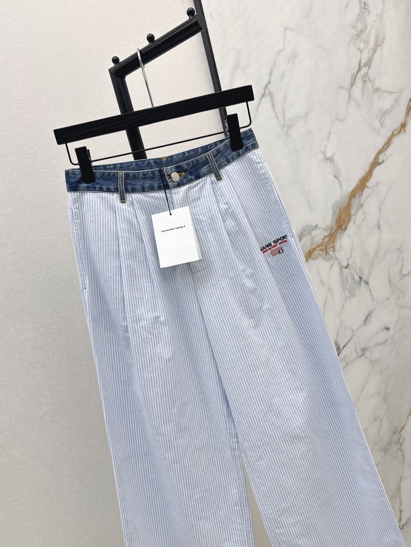 Wang* 25ss Denim waist panel wide-leg pants